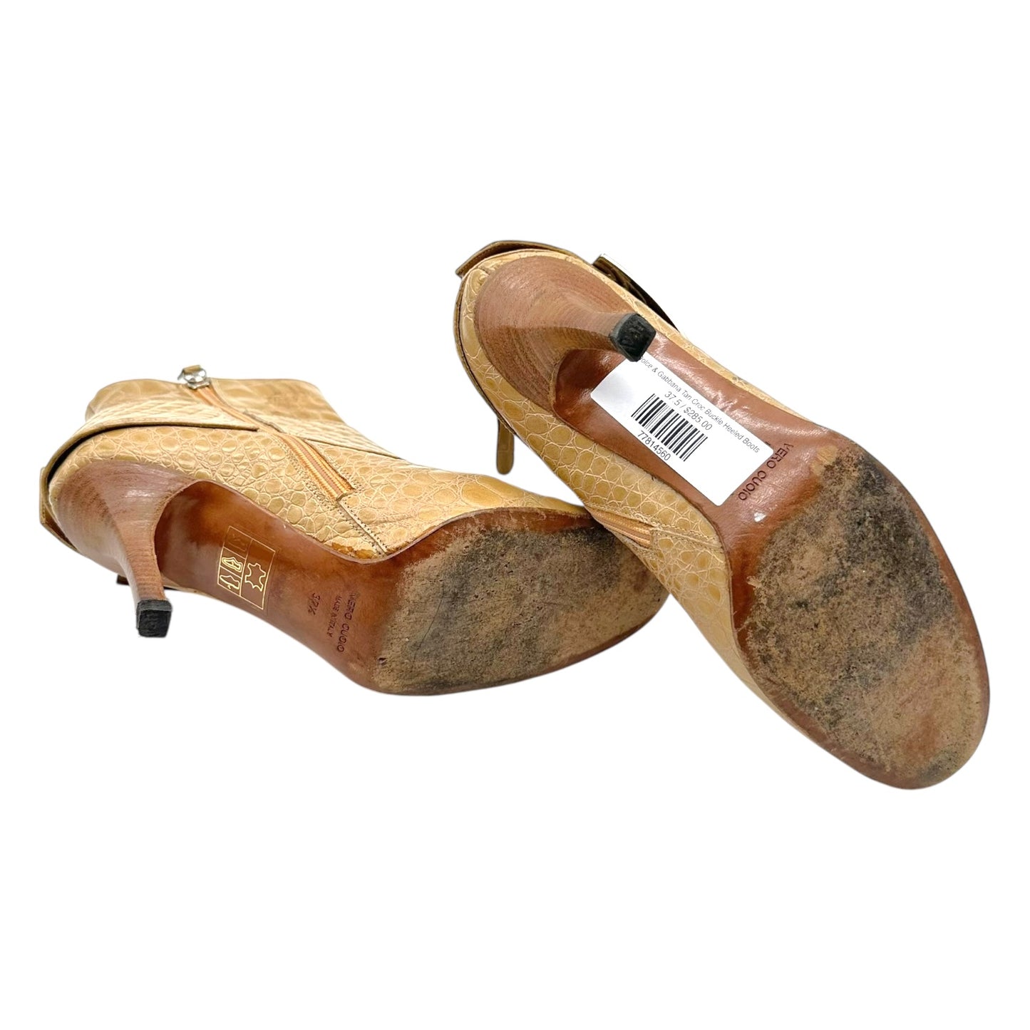 Dolce & Gabbana Tan Croc Buckle Heeled Boots
