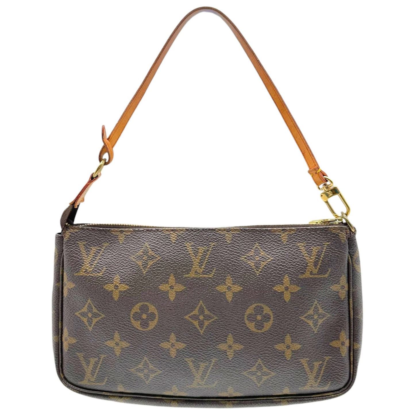 Louis Vuitton Monogram Pochette Bag Brown Leather