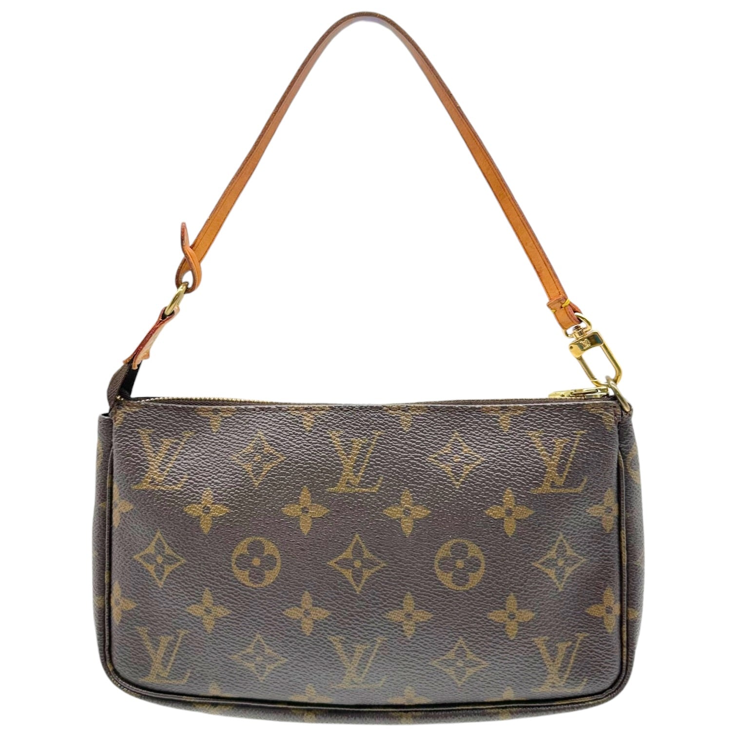 Louis Vuitton Monogram Pochette Bag Brown Leather
