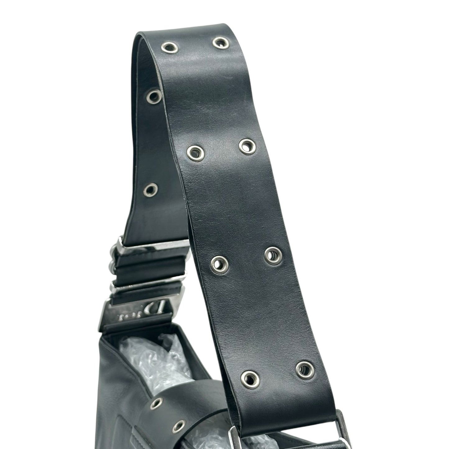 Christian Dior Black Leather Shoulder Bag with Silver Hardware