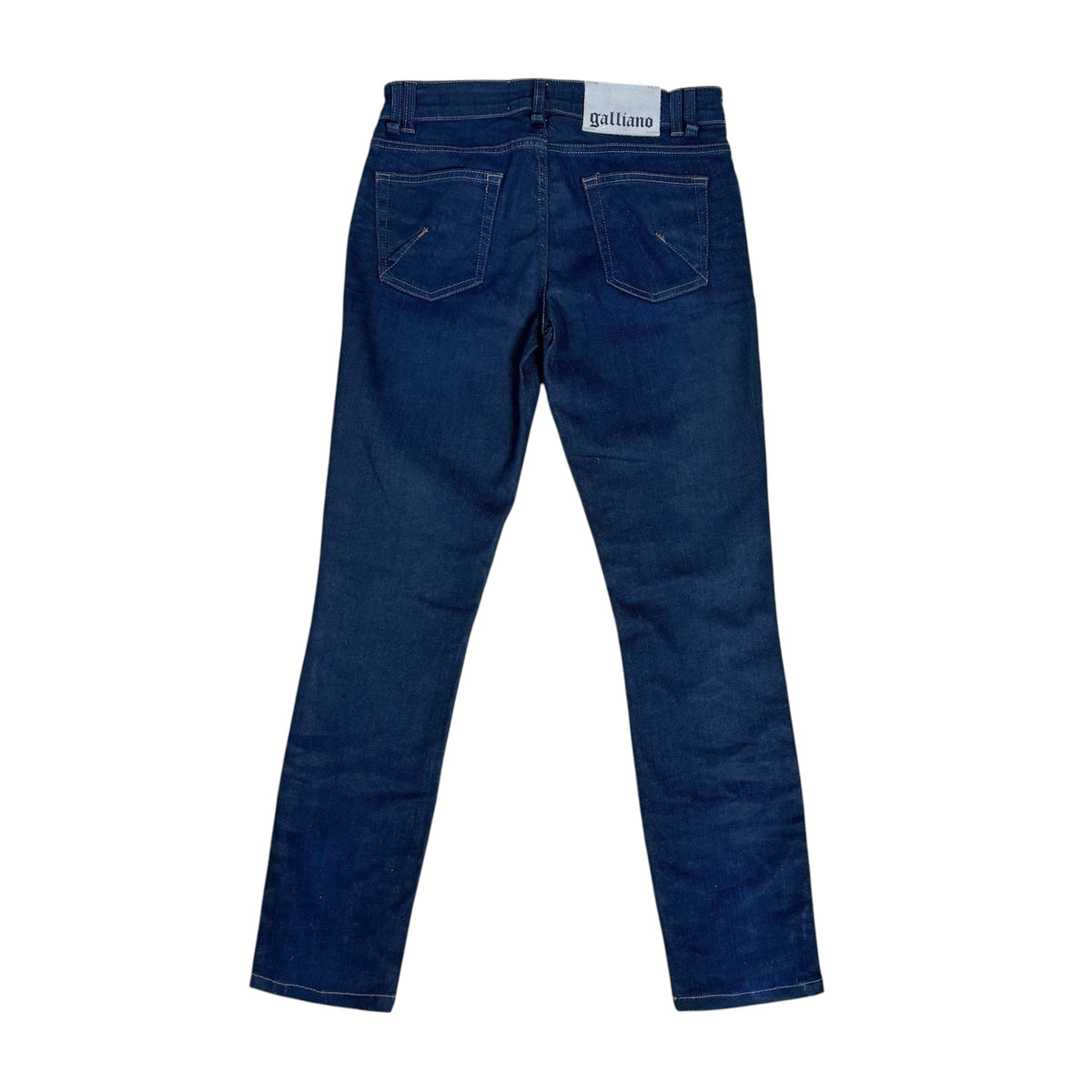 Galliano Multicolor Logo Patch Dark Wash Straight Leg Jeans