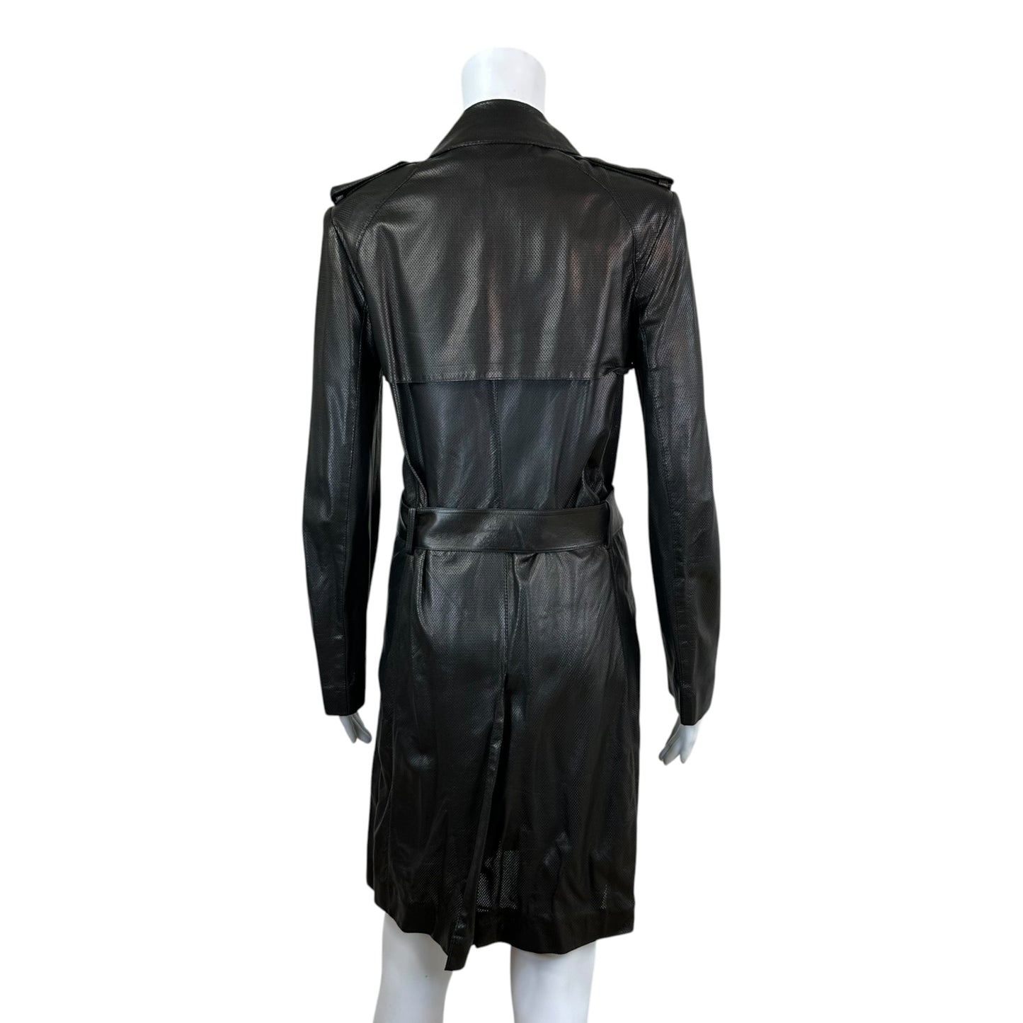 Gucci Black Perforated Leather Trench Coat