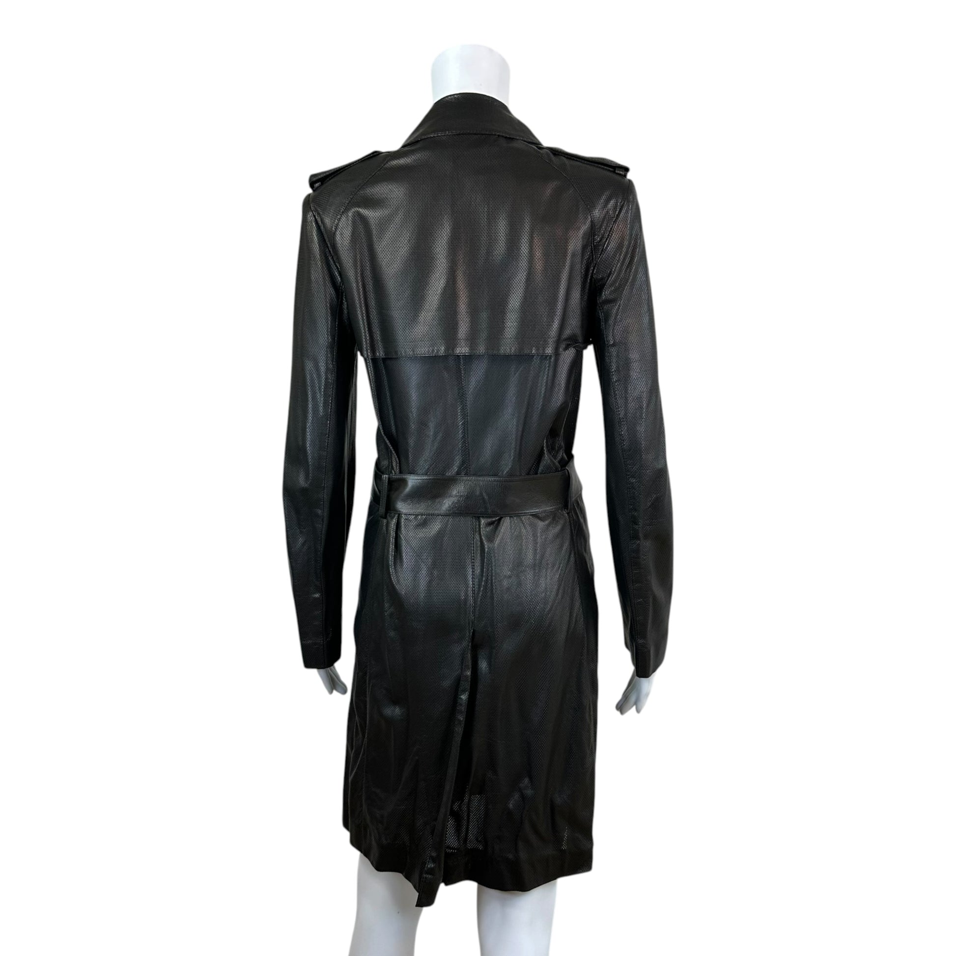 Gucci Black Perforated Leather Trench Coat