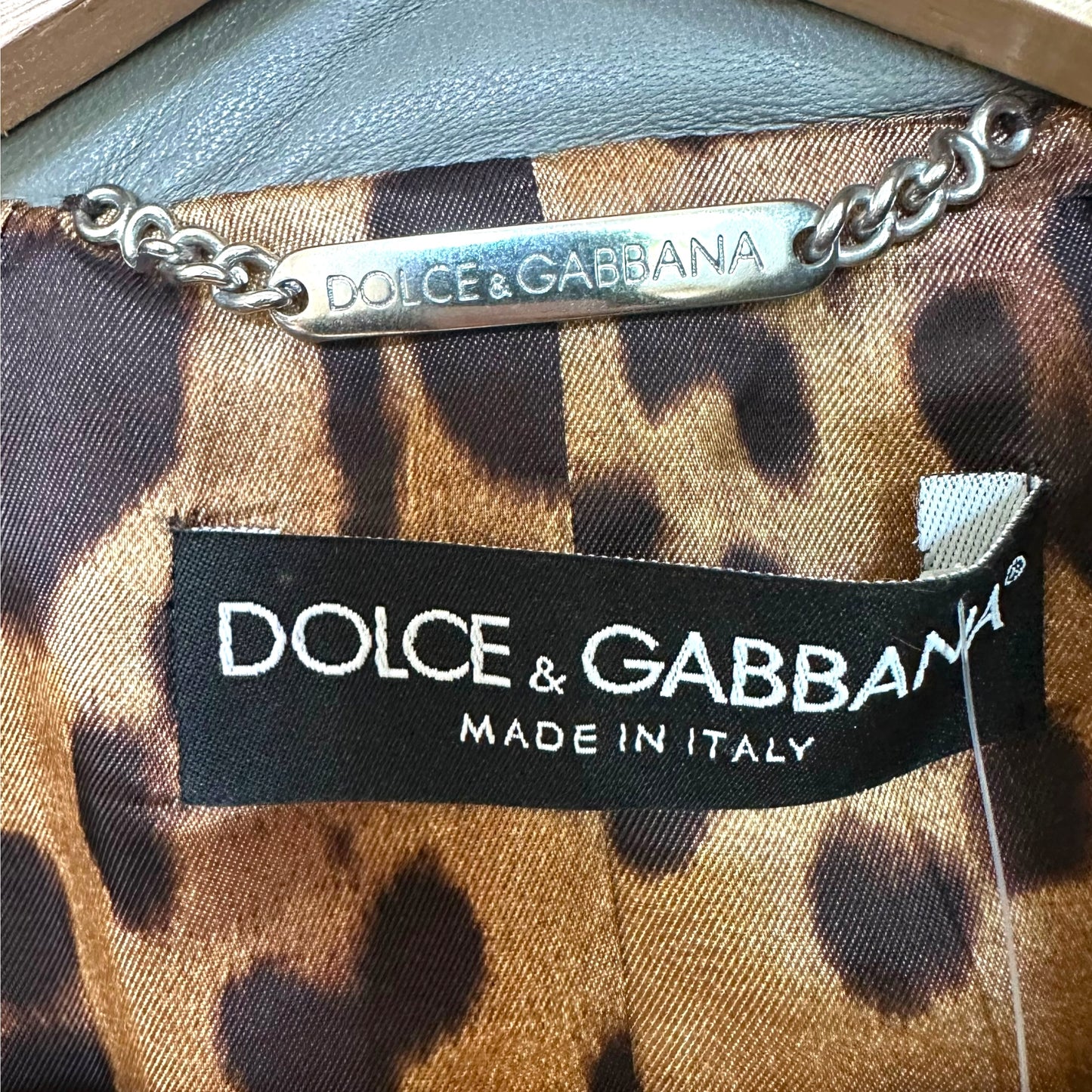Dolce & Gabbana Gray Leather Jacket w/ Logo Charms