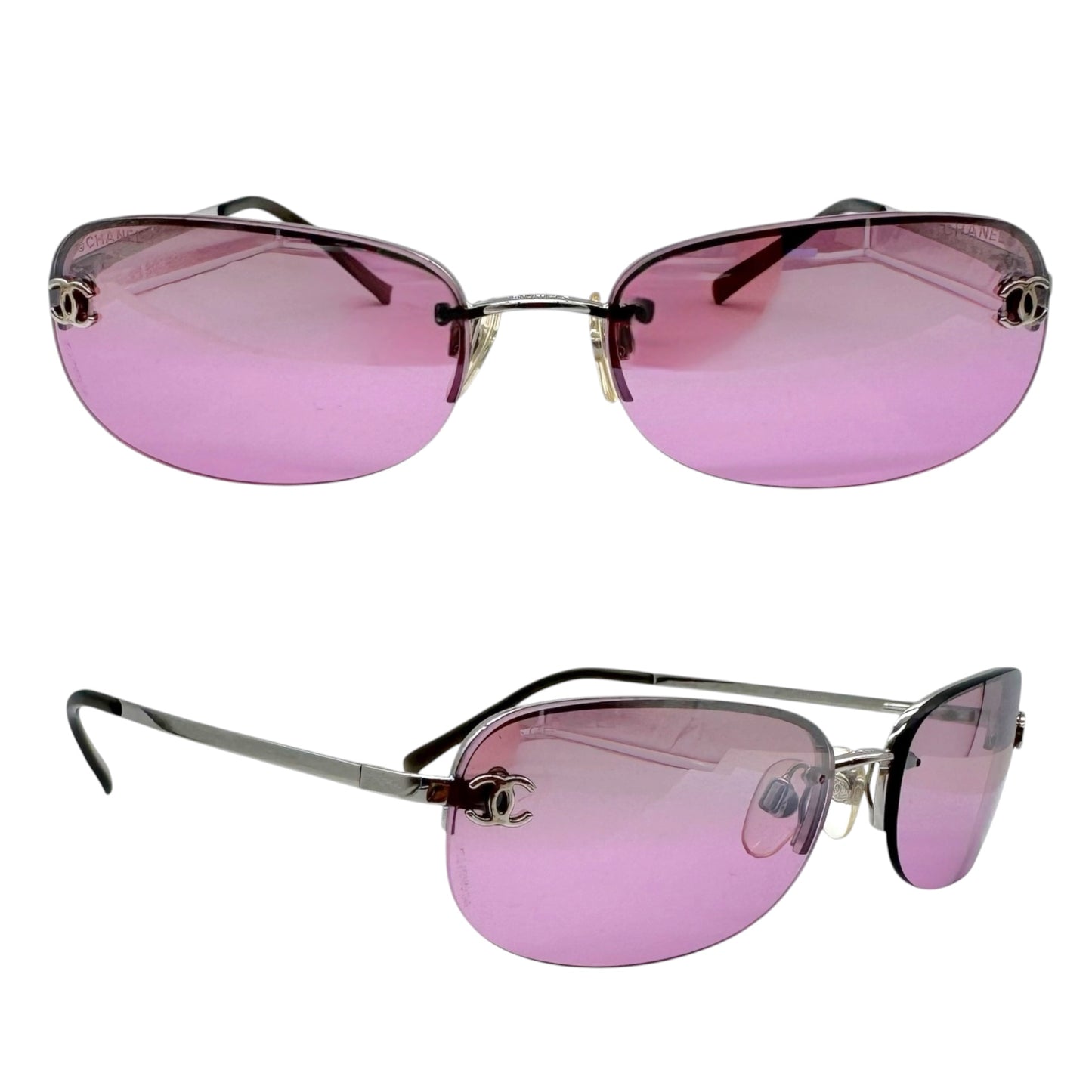 Chanel Metallic Pink Gradient CC Logo Lens Rimless 4099 Sunglasses w/ Case