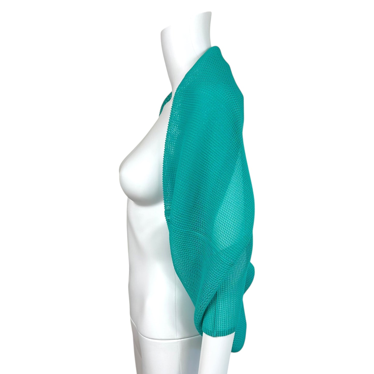 Issey Miyake Pleats Please Turquoise Perforated Pleated Shrug Cardigan