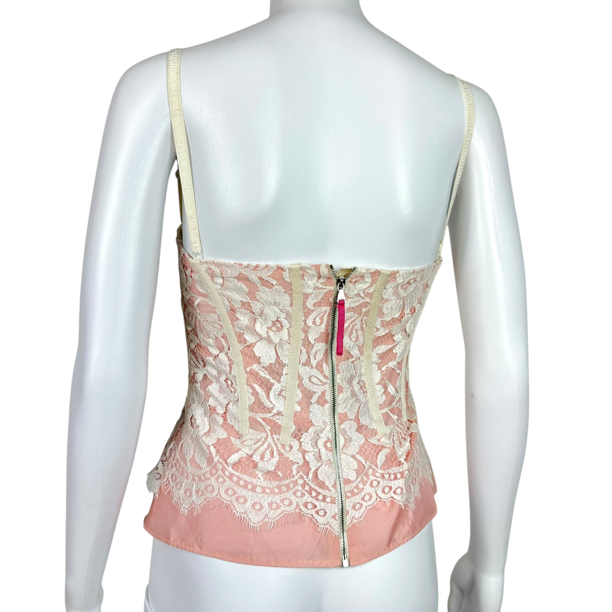 D&G Dolce & Gabbana Pink & White Lace Overlay Corset Top - Outfit Repeater