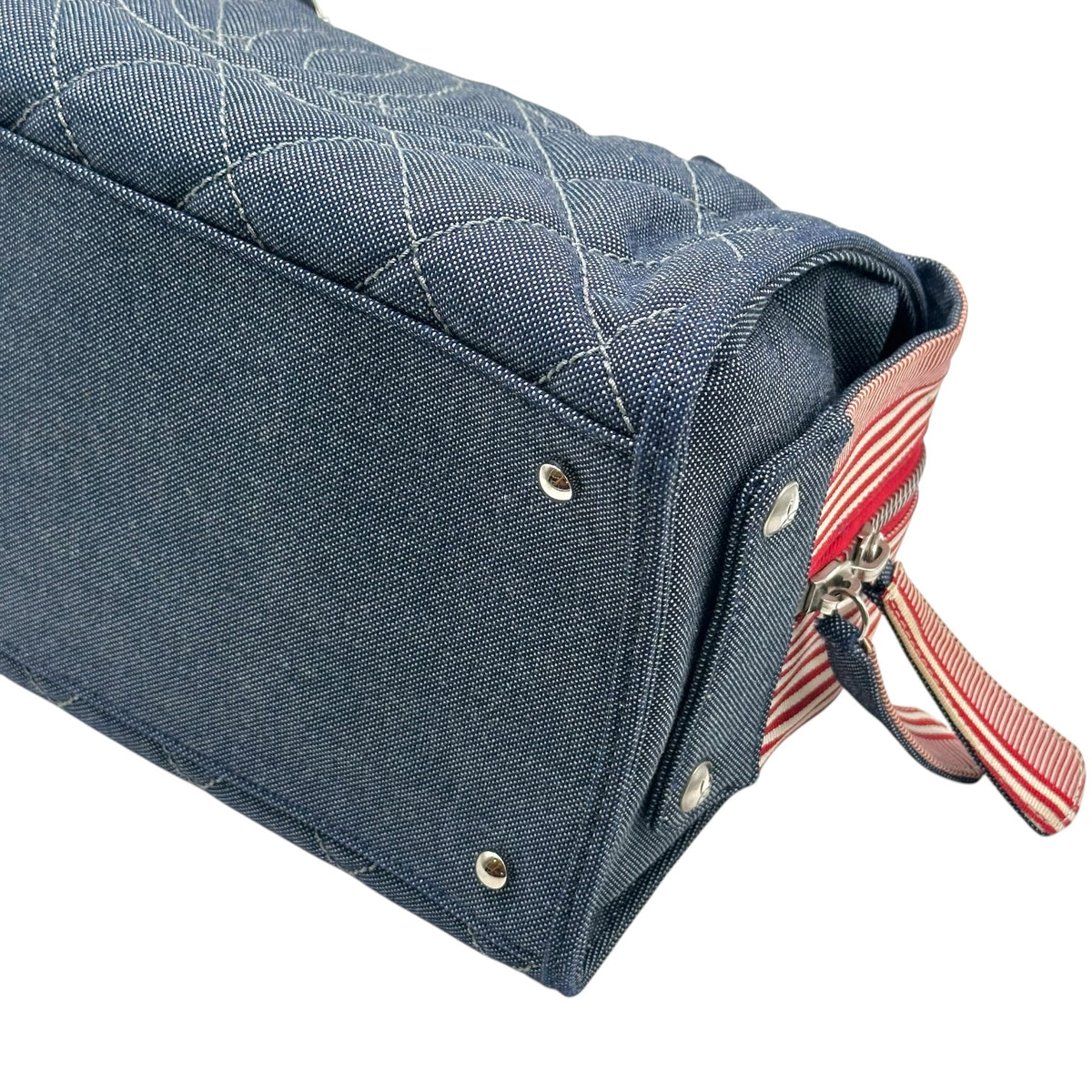 Chanel Blue Denim Red Striped Bowler Shoulder Bag