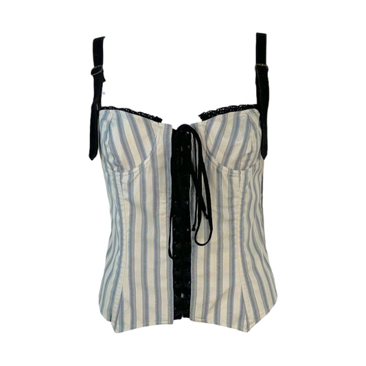 D&G Dolce & Gabbana Blue & White Striped Lace Up Corset NEW