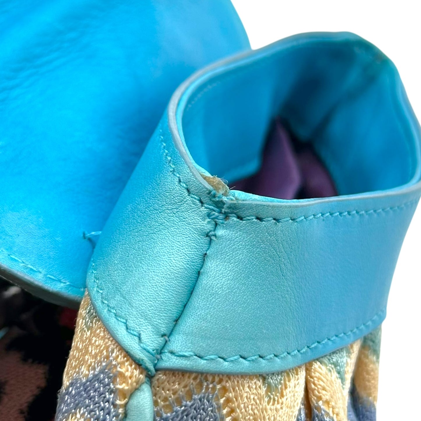 Missoni Blue Leather & Multicolor Chevron Mini Handbag