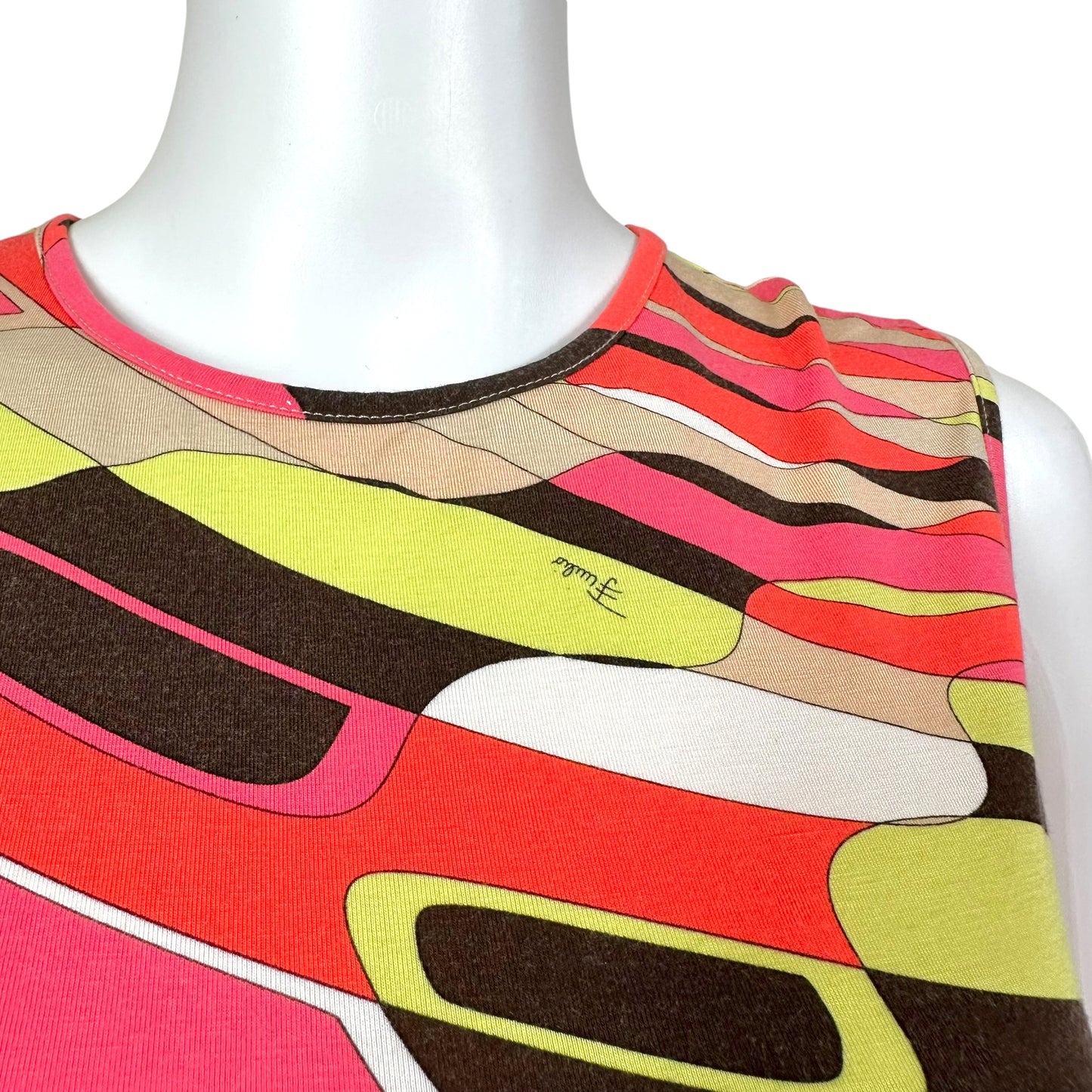 Emilio Pucci Pink & Brown Printed Long Sleeveless Tank Top