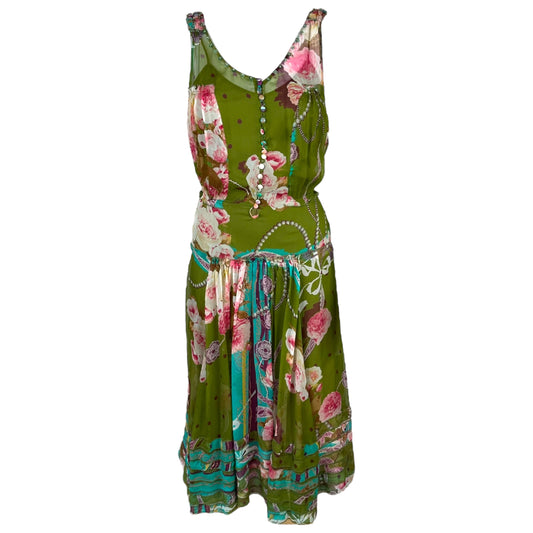 Blumarine Green Floral Silk Midi Dress NEW