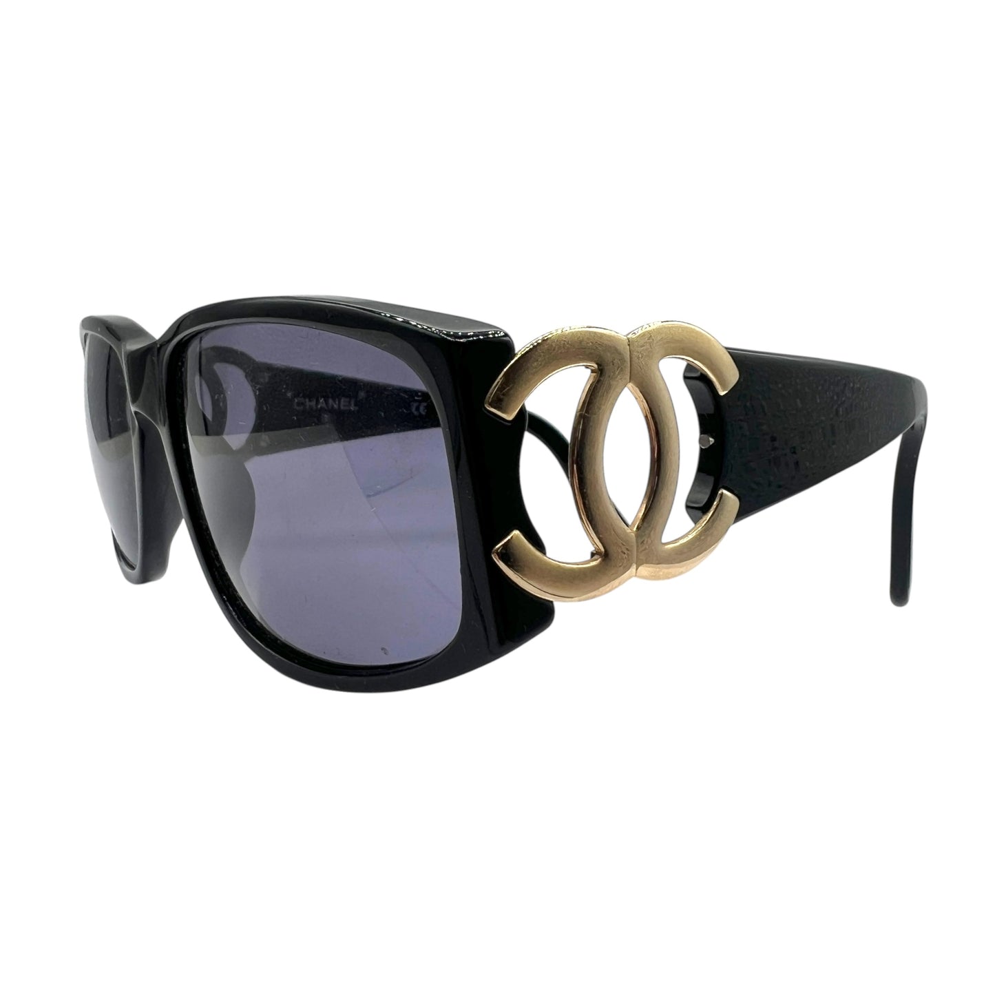 Chanel 02461 Black & Gold CC Logo Side Sunglasses w/ Case