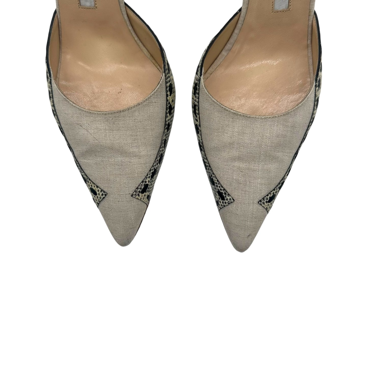 Manolo Blahnik Lizard & Linen Slingback Heels