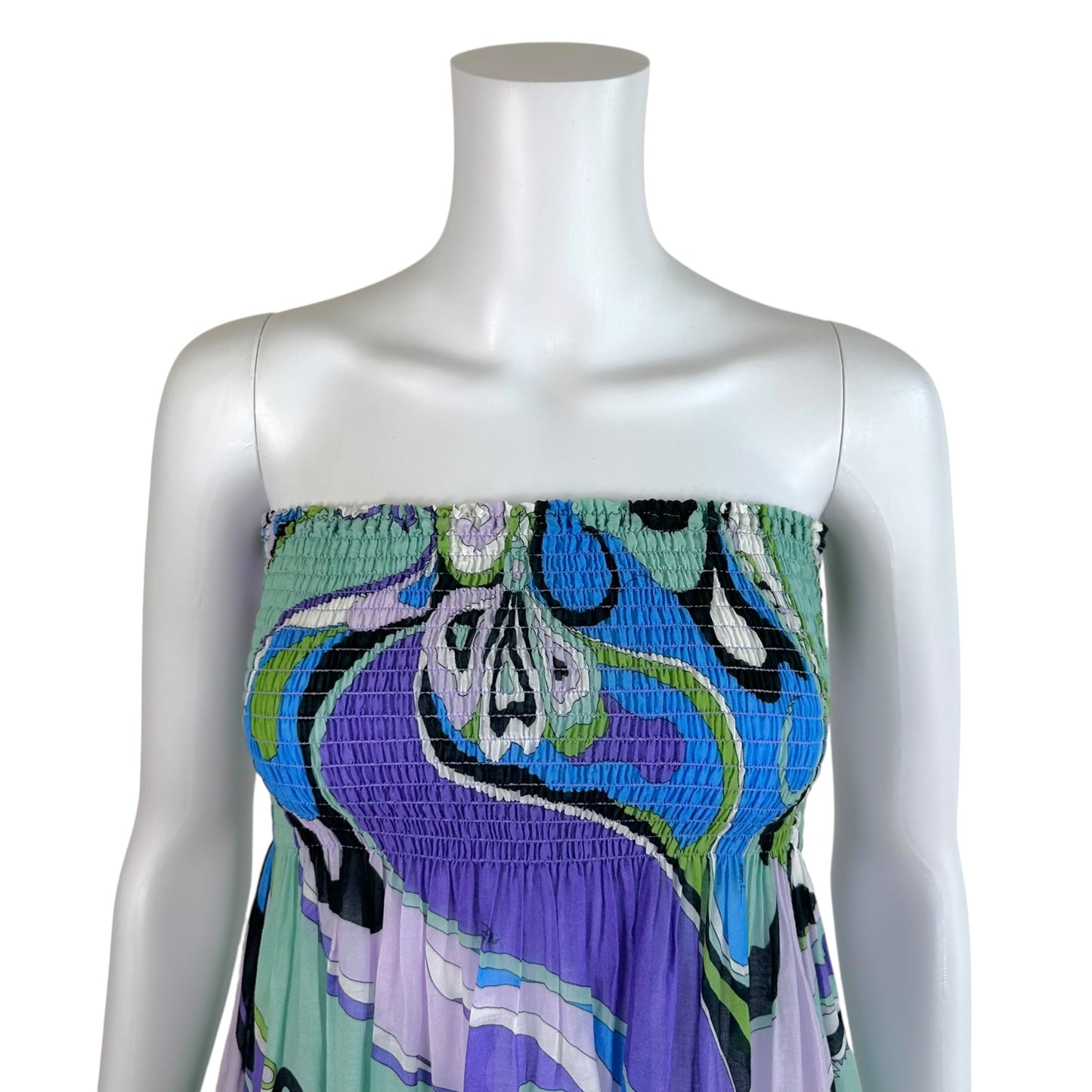 Emilio Pucci Strapless Maxi Dress Blue Purple Print