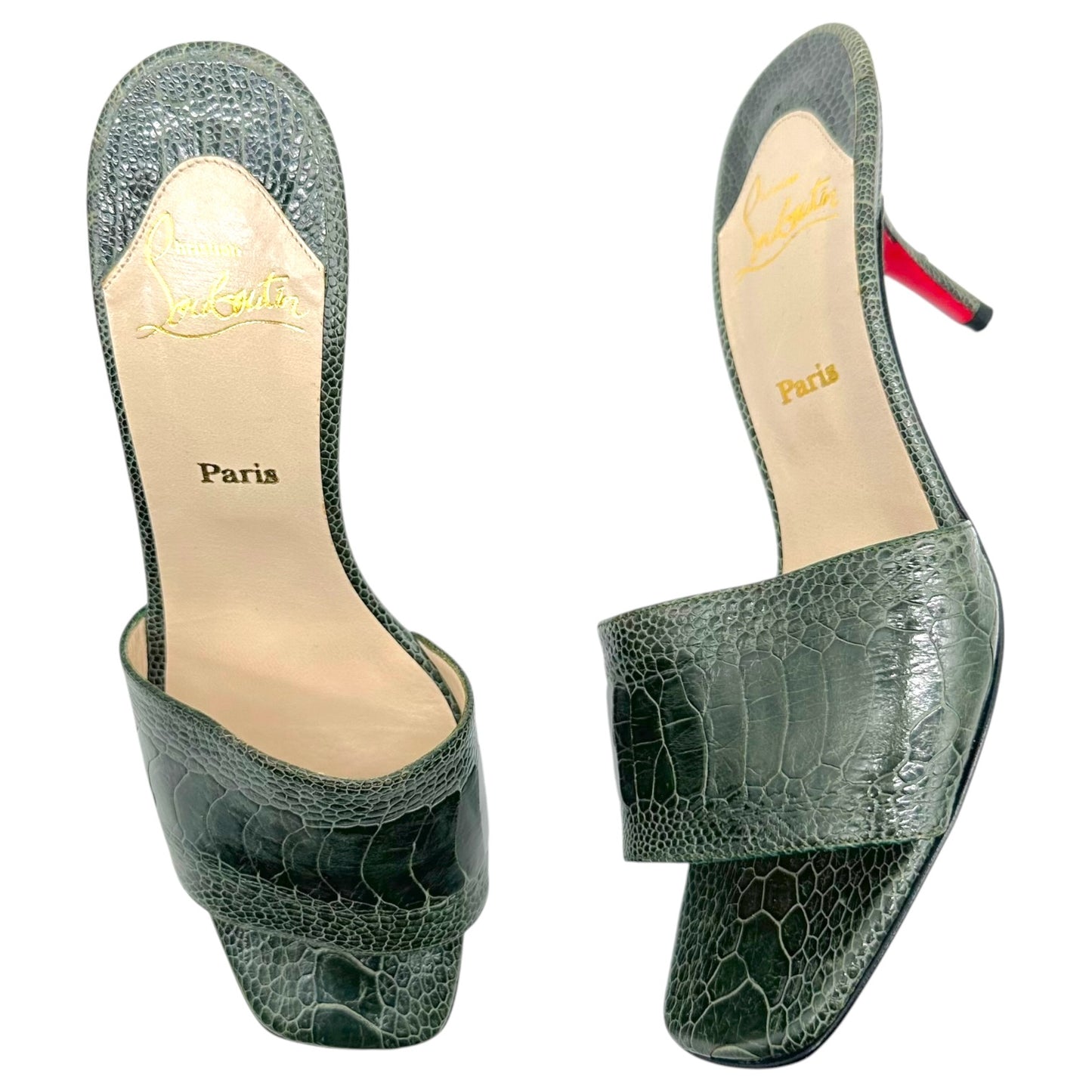 Christian Louboutin Dark Green Croc Mule Sandal Heels
