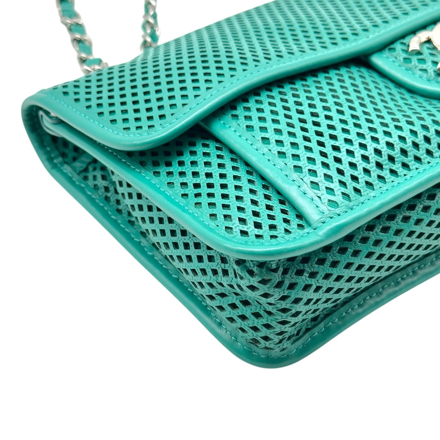 Chanel Medium Flap Bag Turquoise Perforated Leather