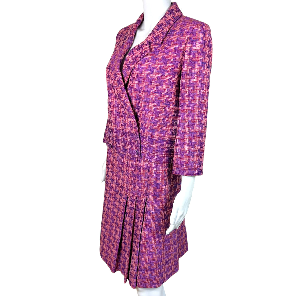 Chanel Pink Purple Houndstooth Tweed Crop Blazer Midi Skirt