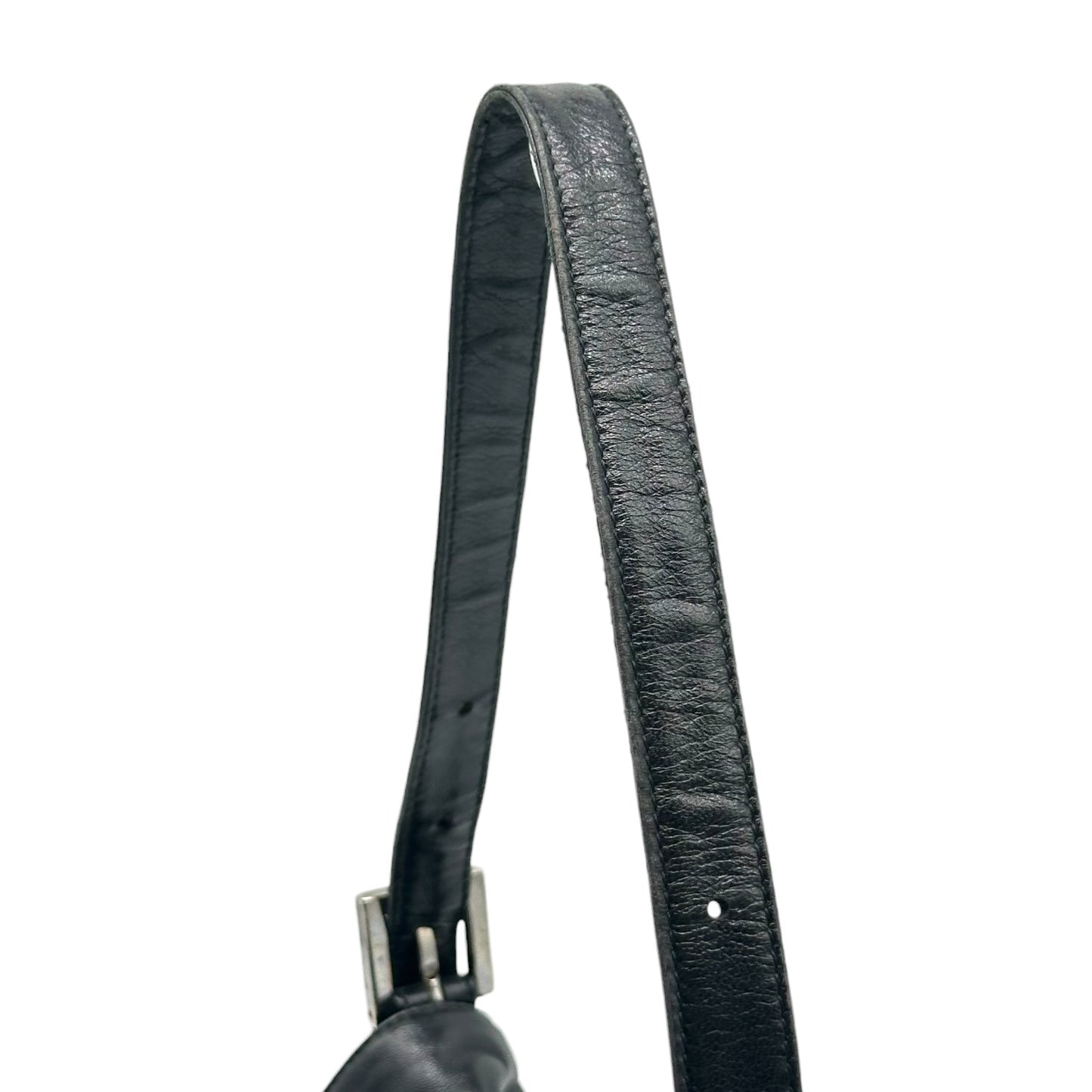 Fendi Black Lambskin Baguette Shoulder Bag with Green Buckle