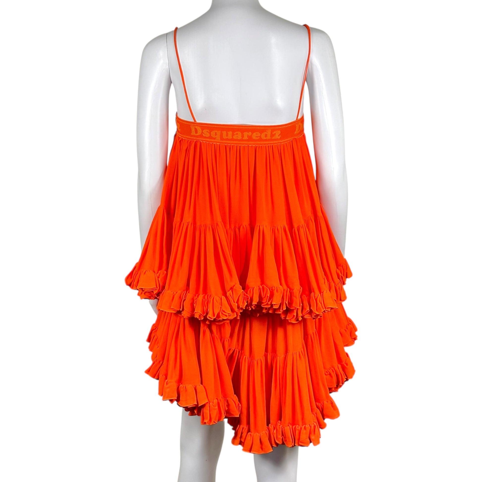 Dsquared2 Orange Tiered Mini Dress Spaghetti Straps
