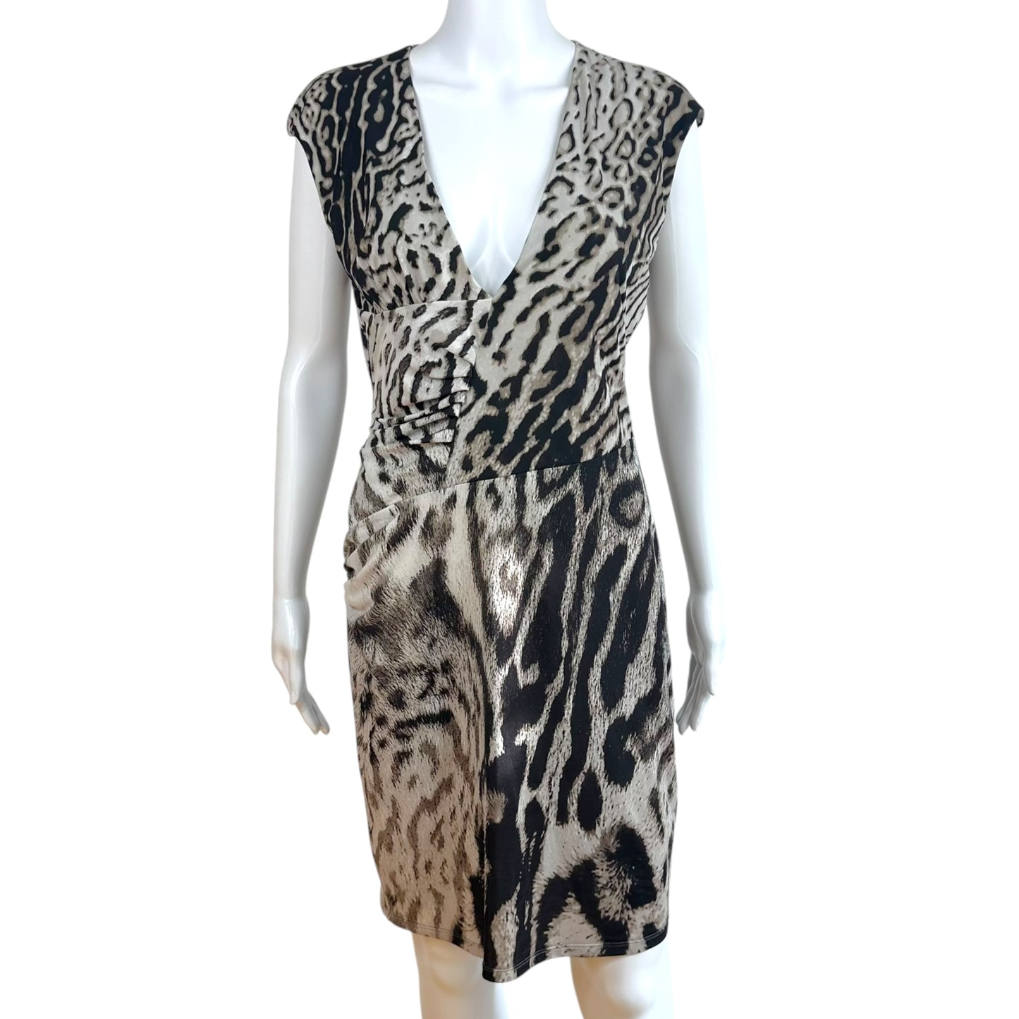 Roberto Cavalli Gray & Black Leopard Print Midi Dress