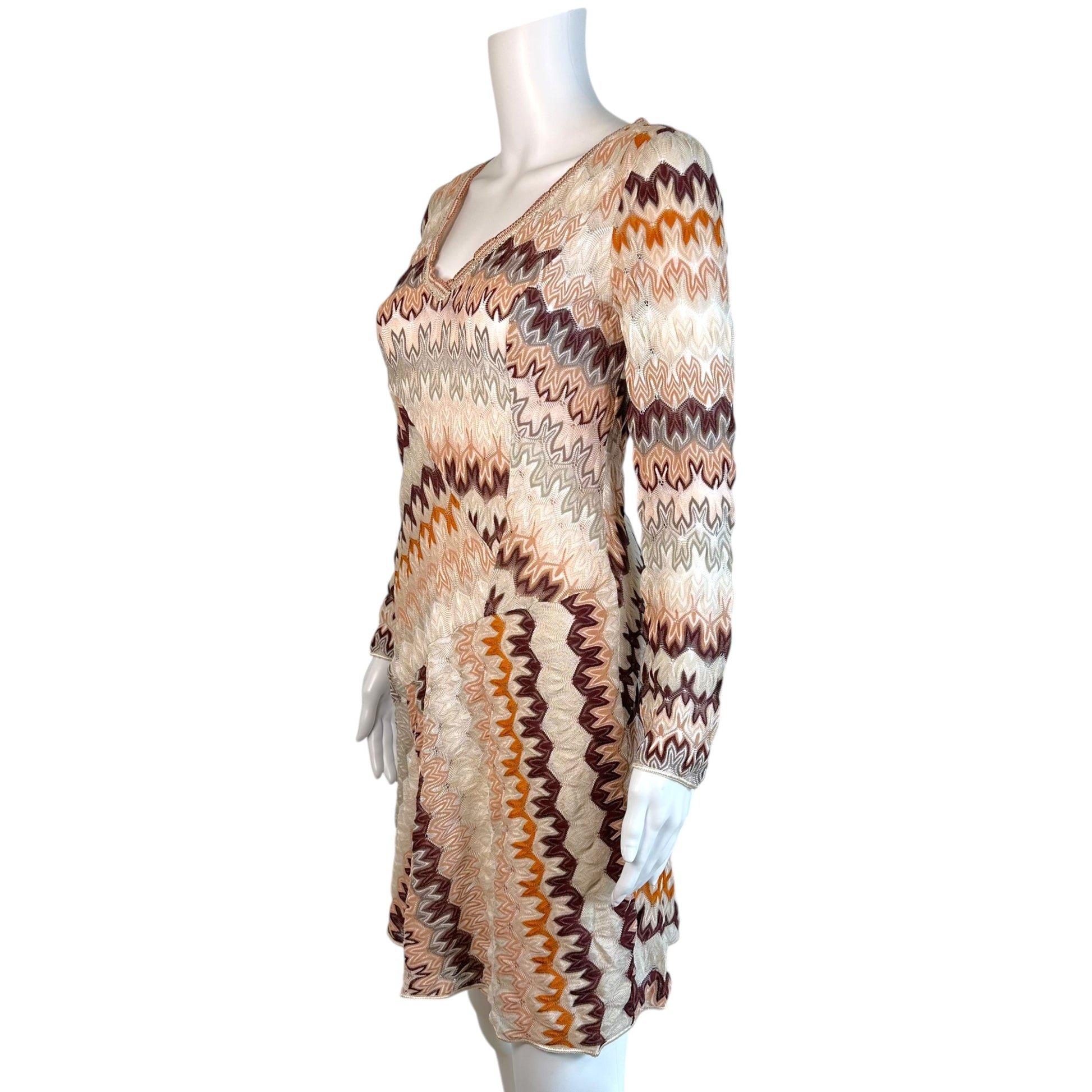 Missoni Ivory Orange Chevron Knit Longsleeve Mini Dress