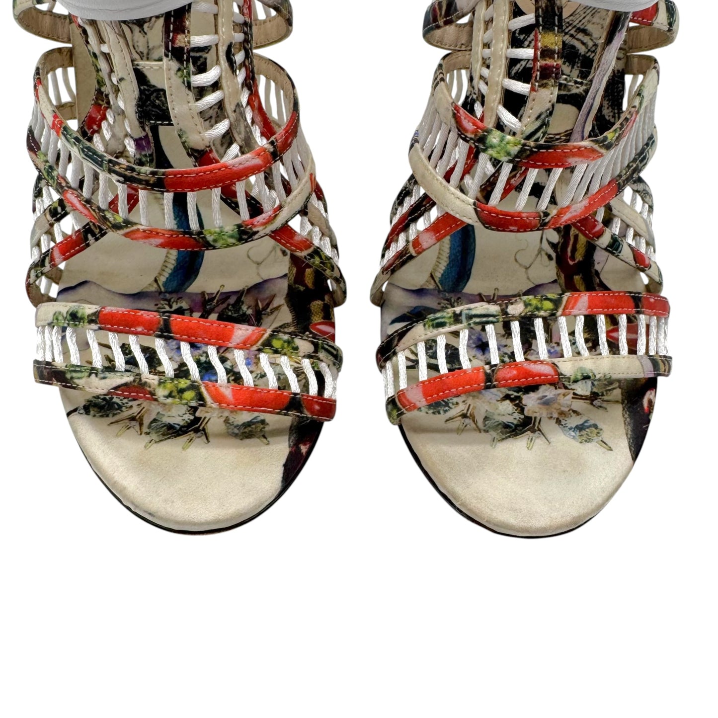 Roberto Cavalli Multicolor Printed Silk Strappy Stiletto Sandals