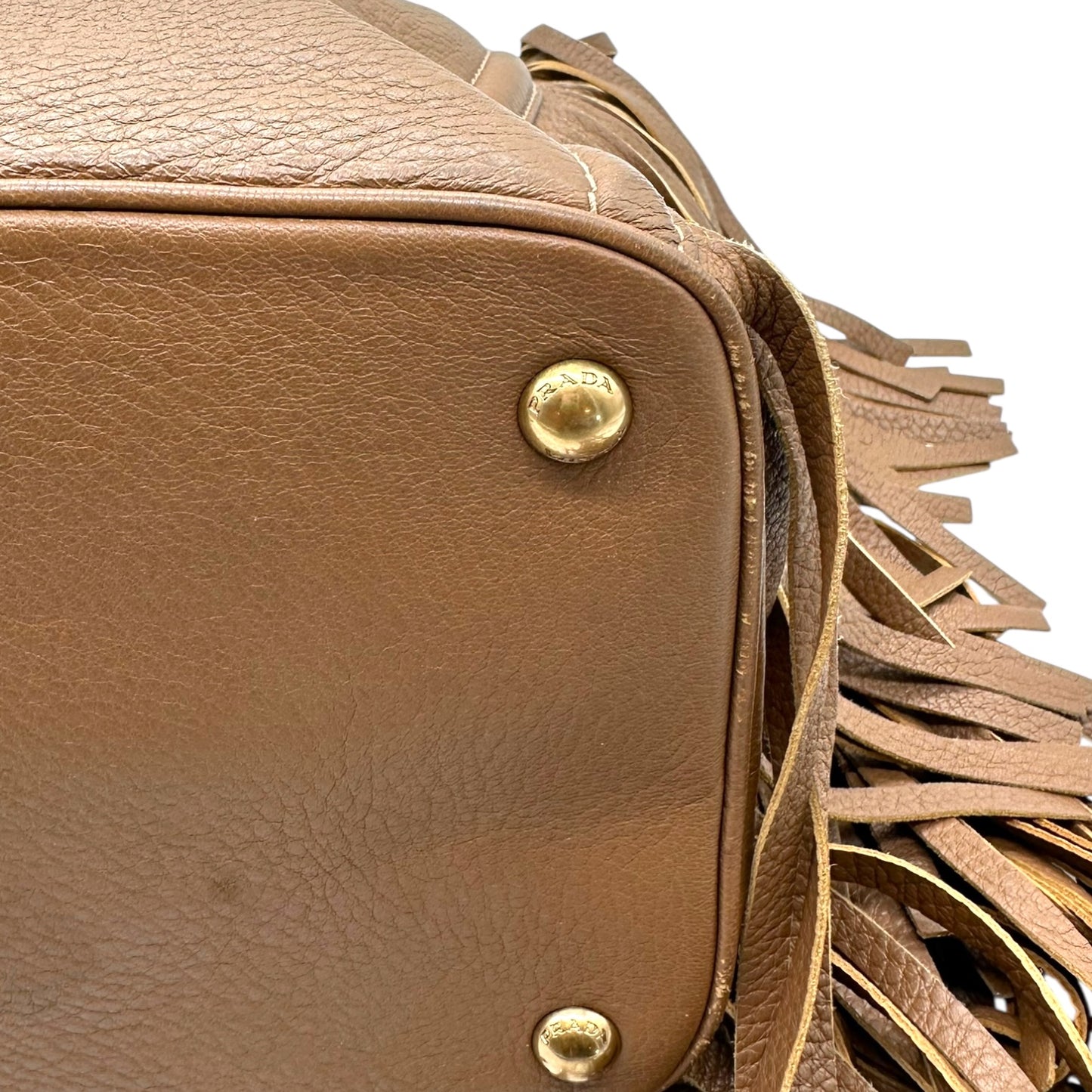 Prada Tan Deerskin Leather Fringe Trim Hobo Bag