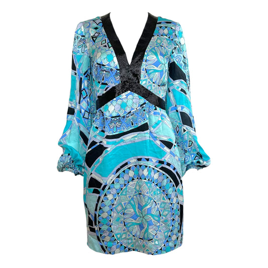 Emilio Pucci Silk Blue Black Printed Open-Back Mini Dress