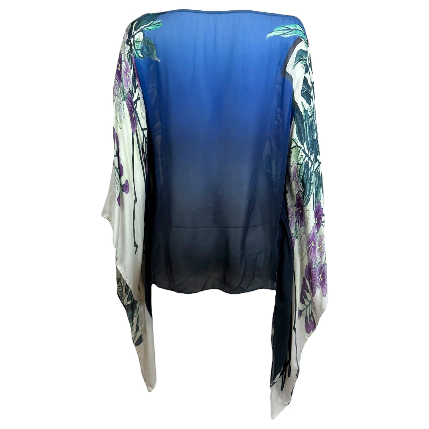 Roberto Cavalli Blue Floral Silk Khaftan Blouse