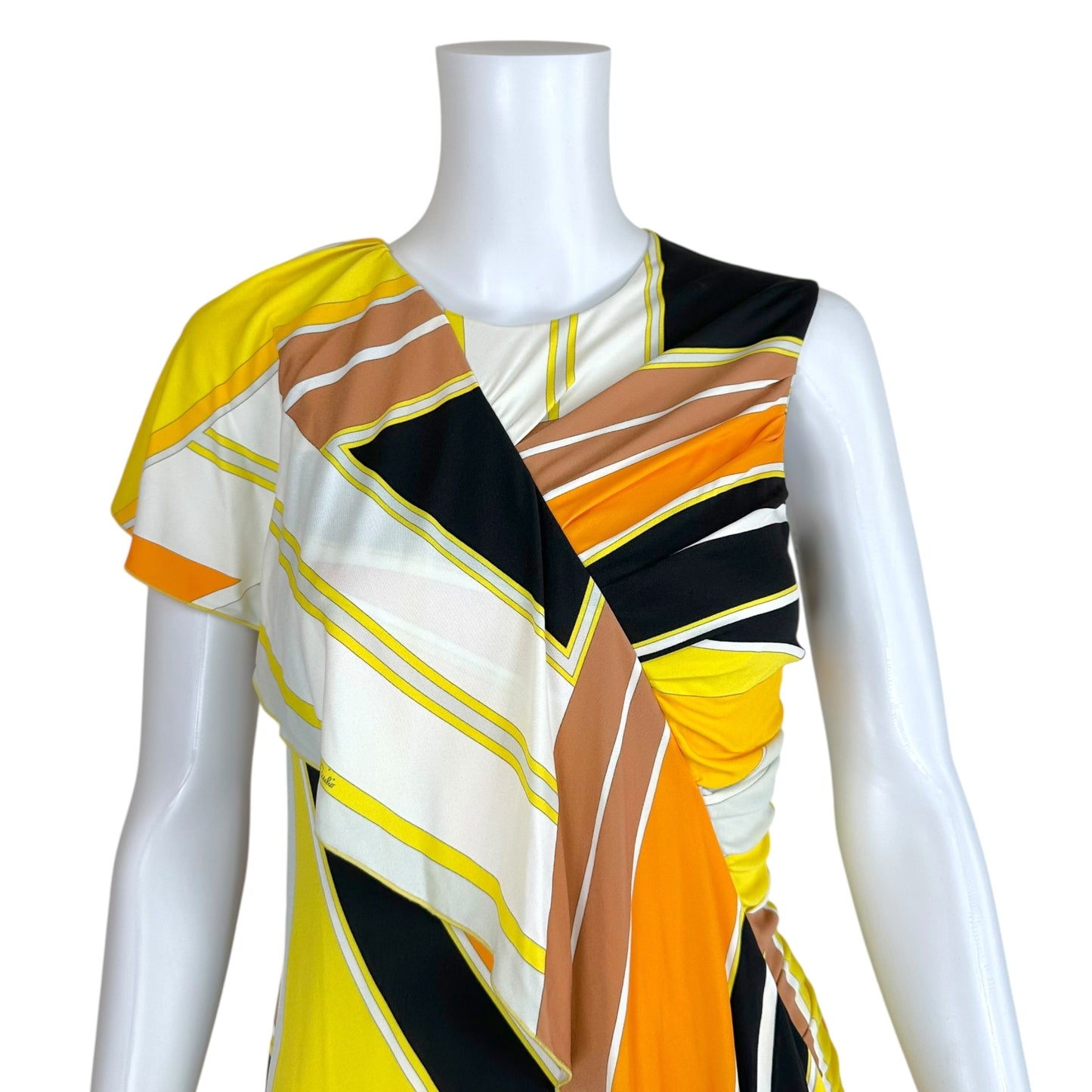 Emilio Pucci Asymmetrical Silk Midi Dress Yellow Orange