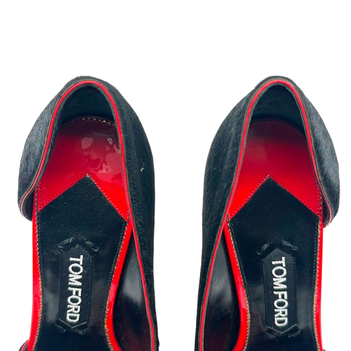 Tom Ford Black Ponyhair & Red Leather D'Orsay Peep-Toe Heels