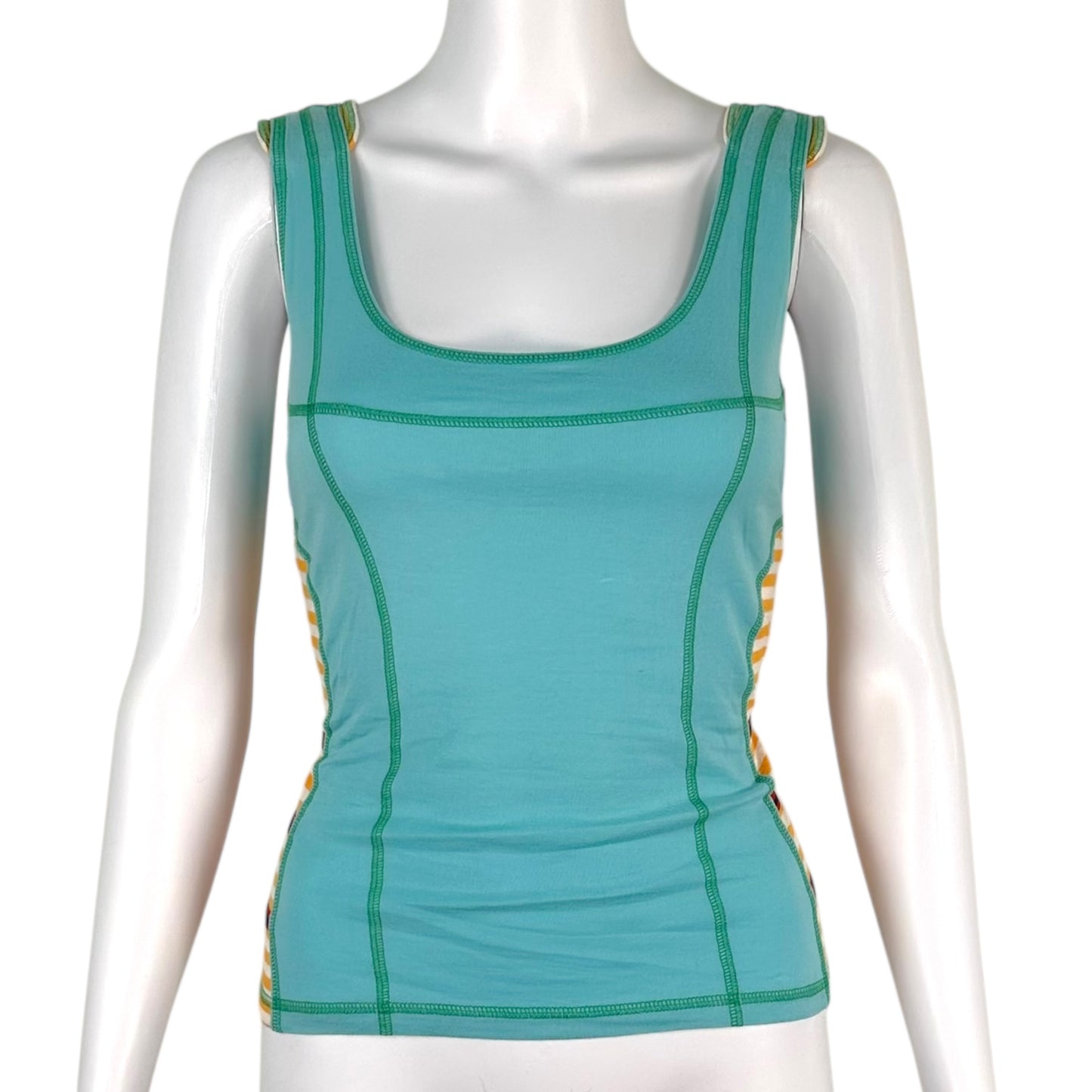 Issey Miyake Teal Blue & Orange Striped Corset Back Tank Top