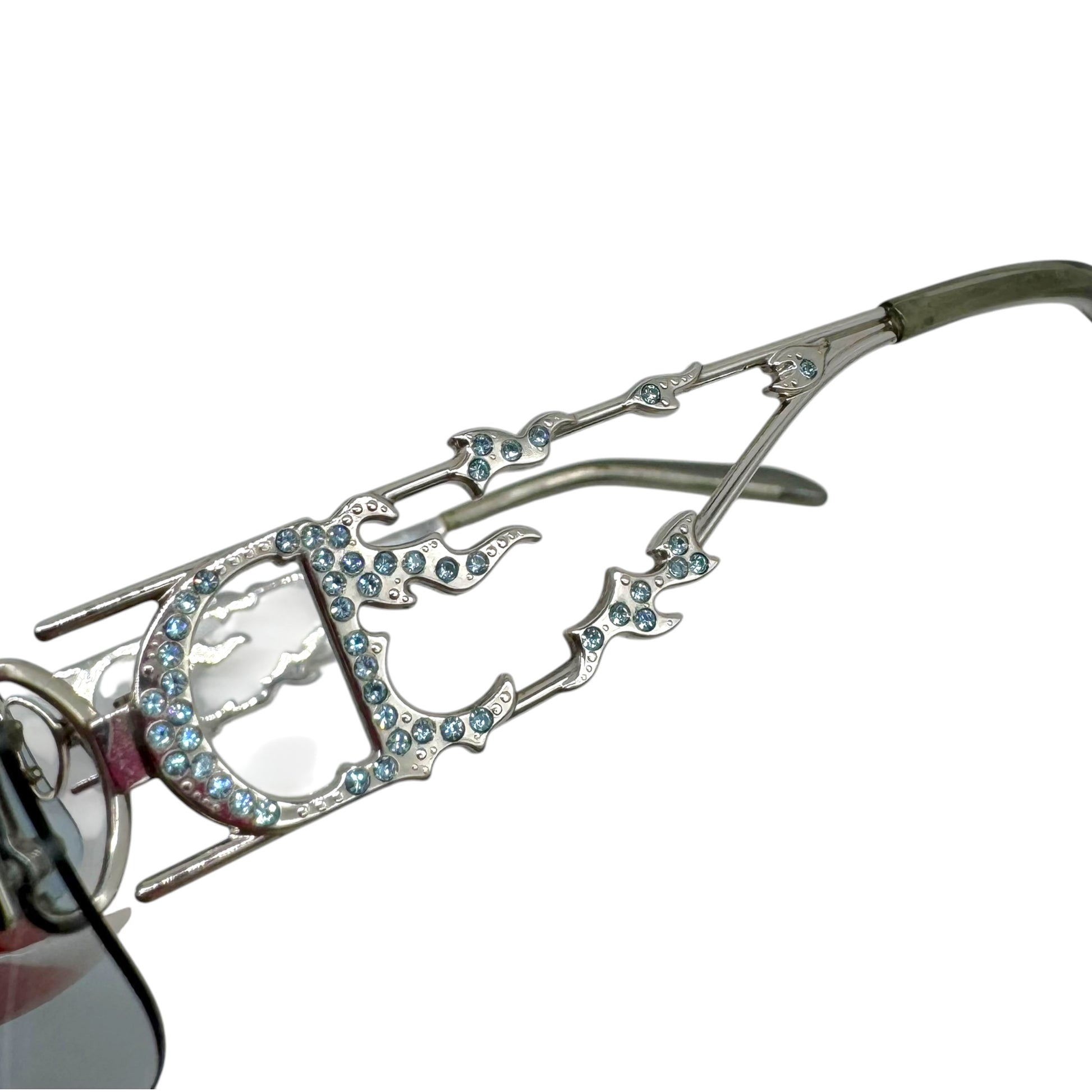 Christian Dior Rimless Shield Sunglasses Light Blue Silver