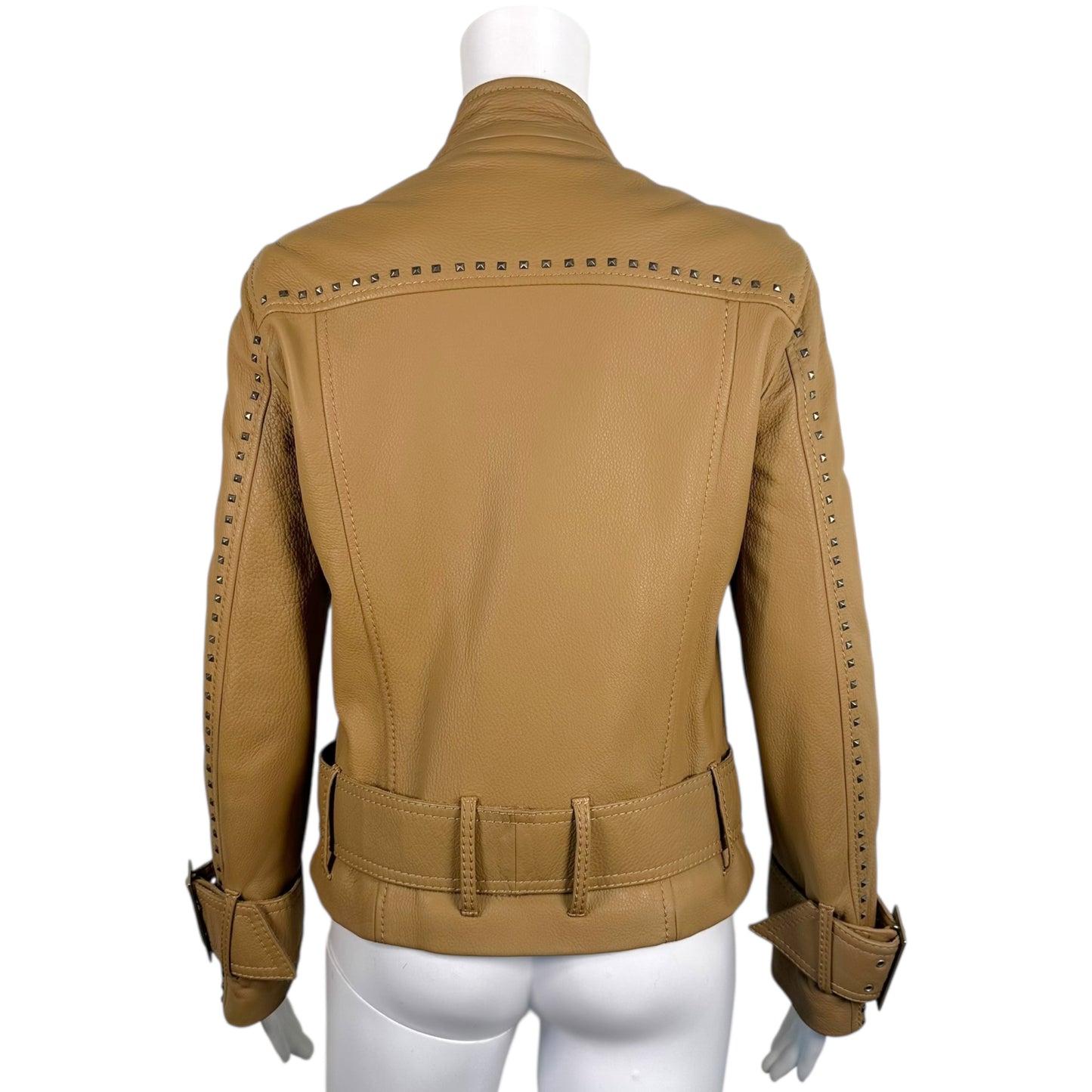 Versace Tan Leather Studded Oversized Biker Jacket