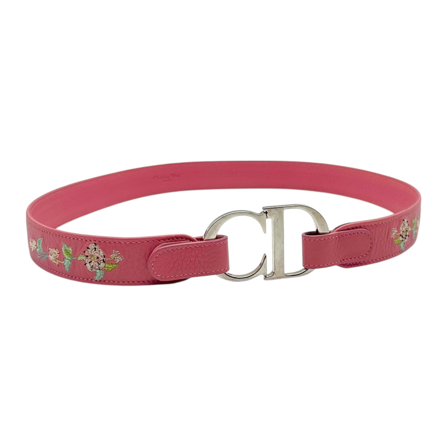 Christian Dior Pink Floral Embroidered CD Logo Belt