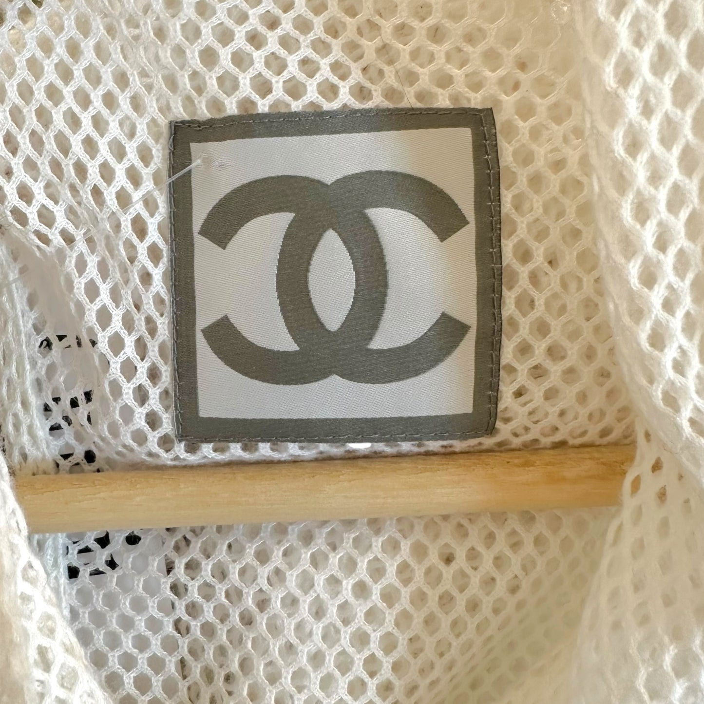 Chanel Sport White Sheer Open Mesh Tie Neck Blouse