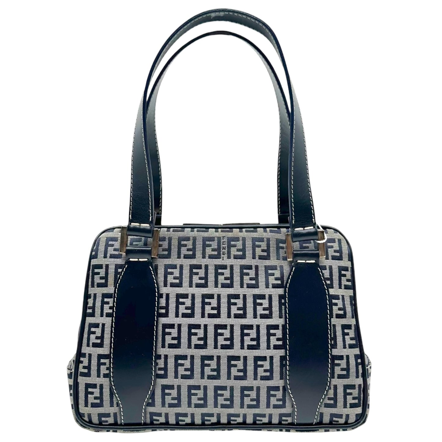 Fendi Navy Zucchino Monogram Kisslock Handbag