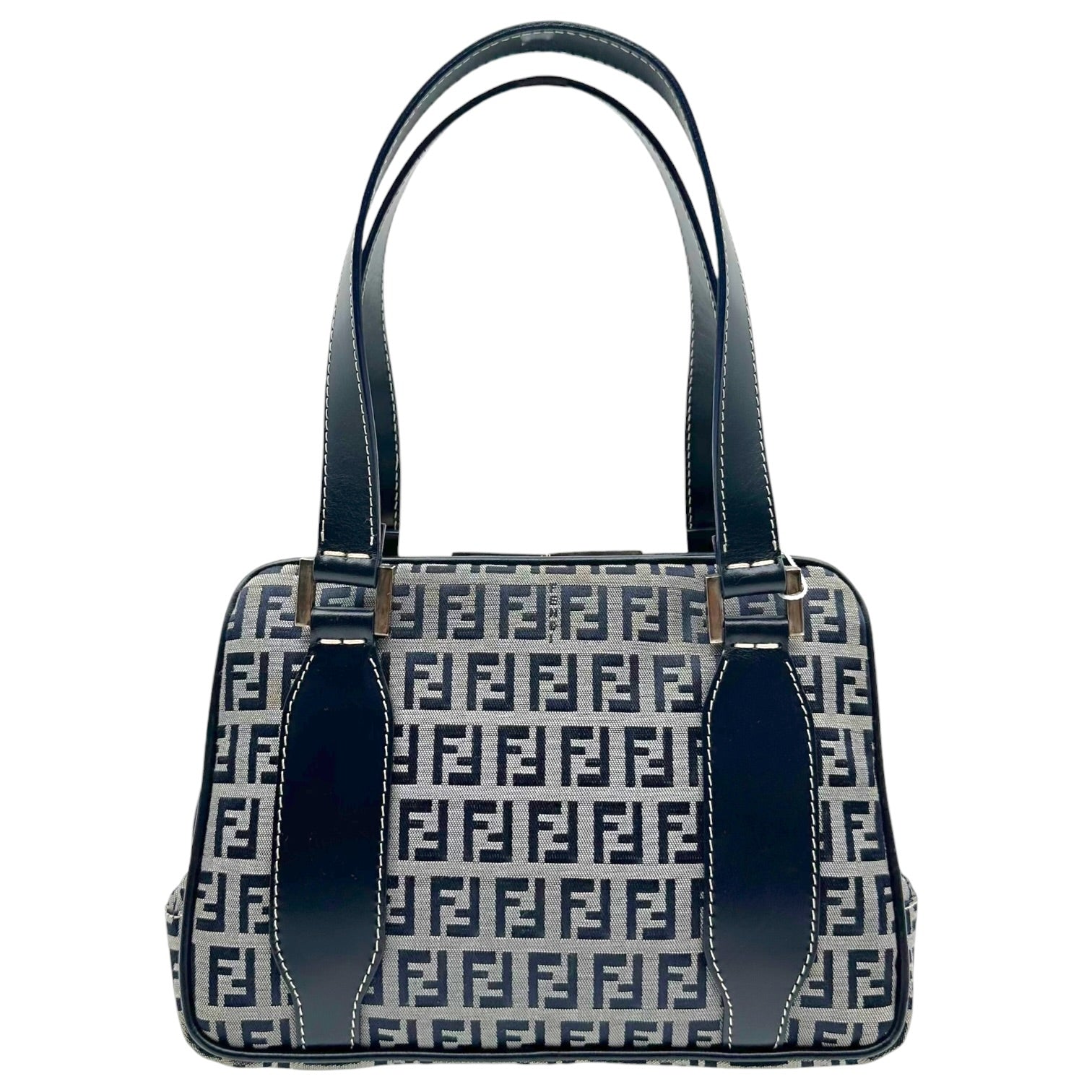 Fendi Navy Zucchino Monogram Kisslock Handbag
