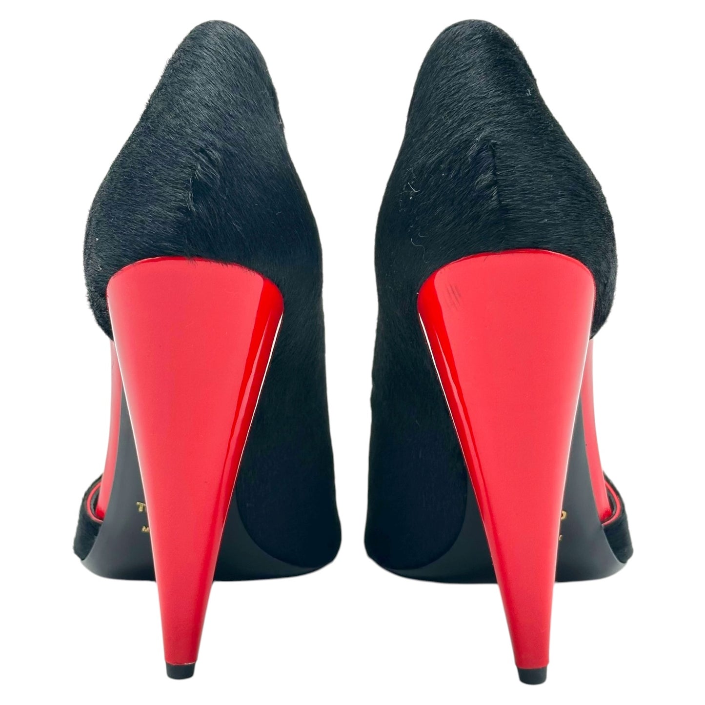 Tom Ford Black Ponyhair & Red Leather D'Orsay Peep-Toe Heels