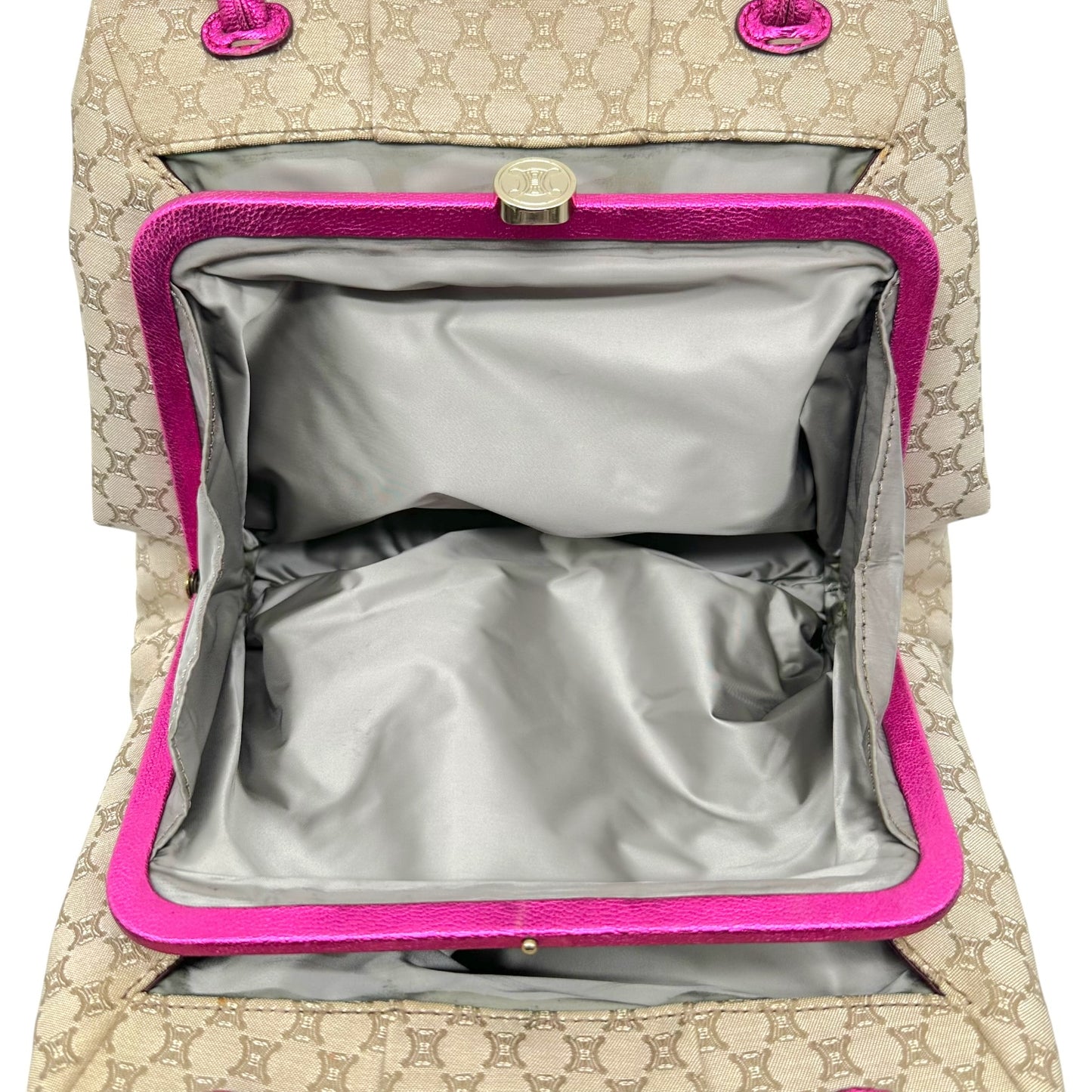 Celine Kisslock Shoulder Bag Metallic Pink Leather Tan