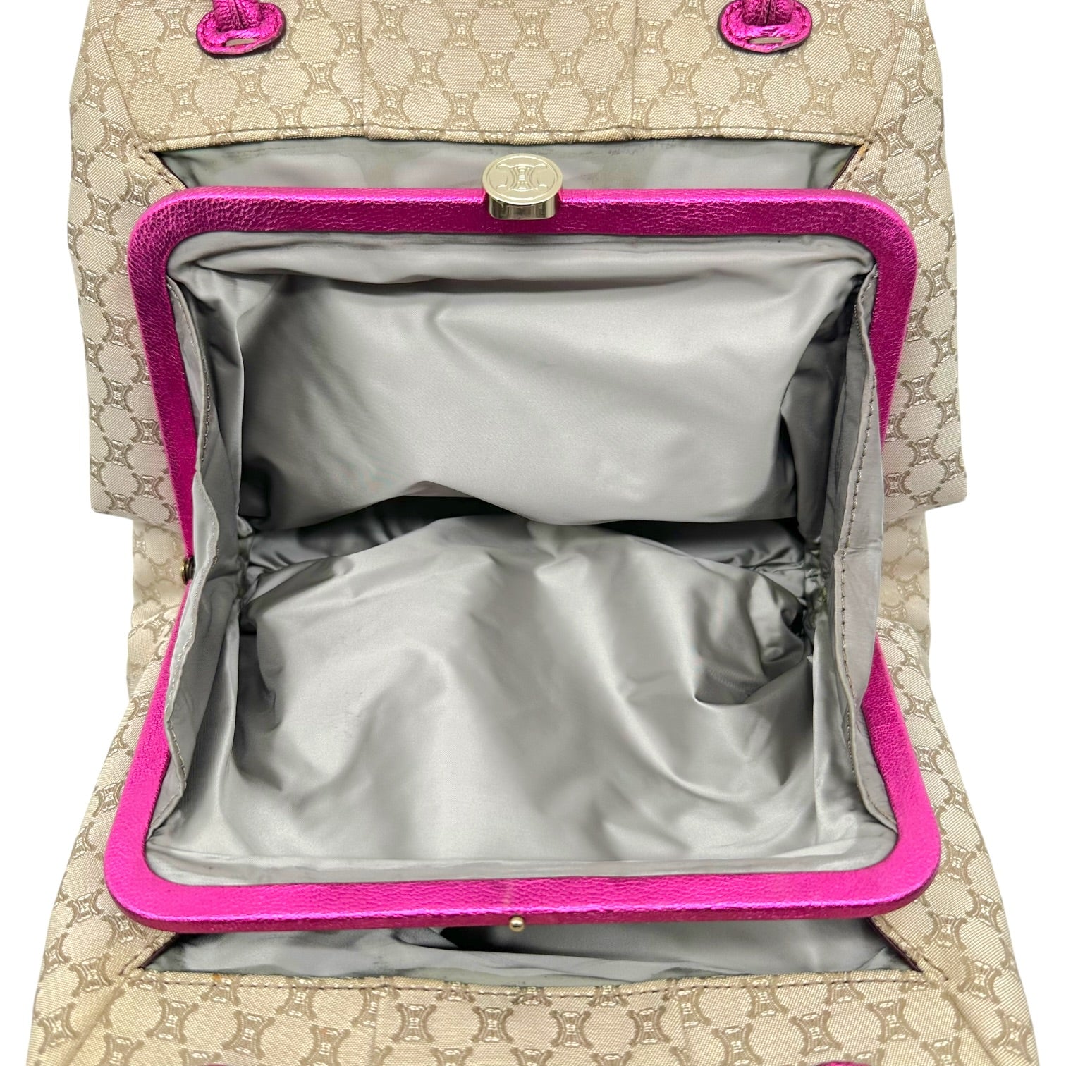 Celine Kisslock Shoulder Bag Metallic Pink Leather Tan