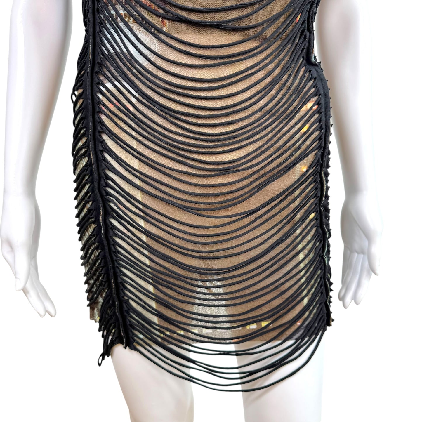 Jean Paul Gaultier x Shayne Oliver Slashed Overlay Corseted Mesh Mini Dress