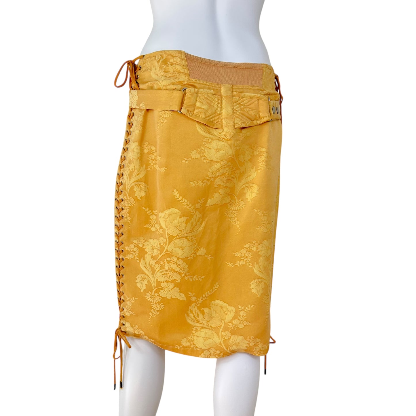Jean Paul Gaultier Yellow Jacquard Lace Up Midi Skirt - Outfit Repeater