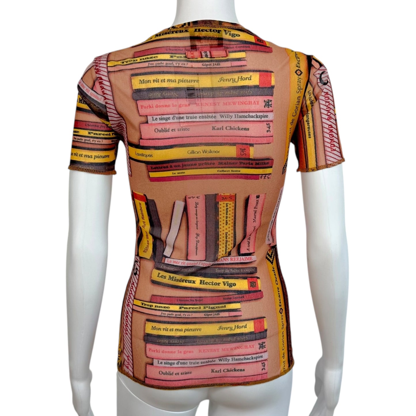 Jean Paul Gaultier Pink & Yellow Book Print Mesh T-Shirt