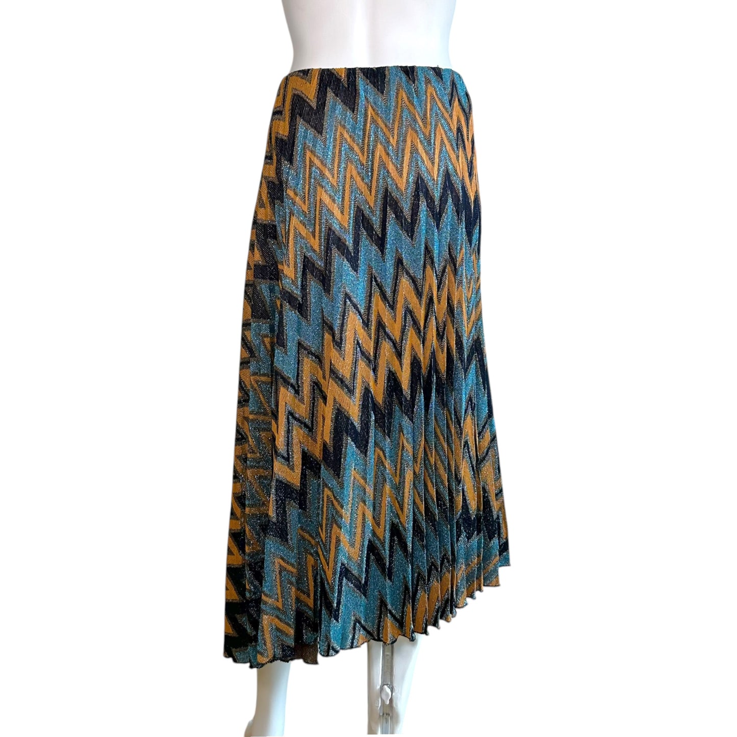 Missoni Asymmetrical Midi Skirt Blue Orange Metallic Knit