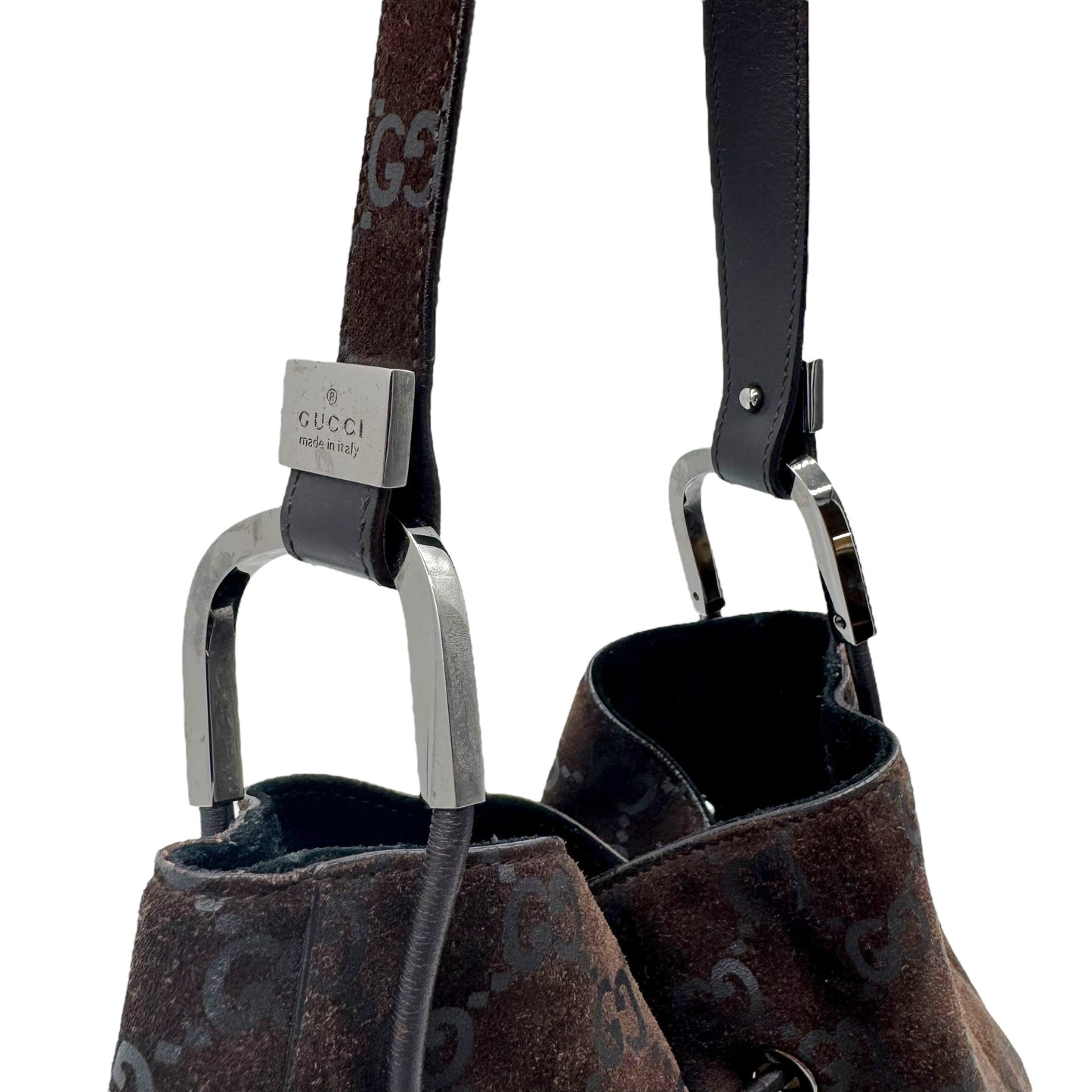 Gucci by Tom Ford Brown Suede Monogram Bucket Bag