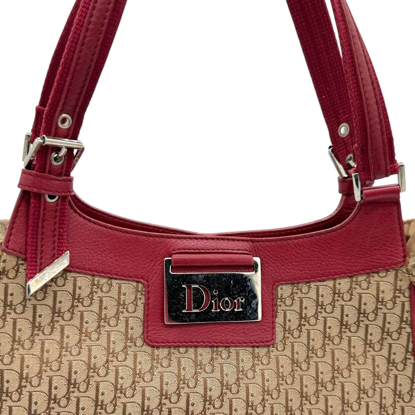 Christian Dior Street Chic Burgundy Trim Monogram Shoulder Bag - Outfit Repeater