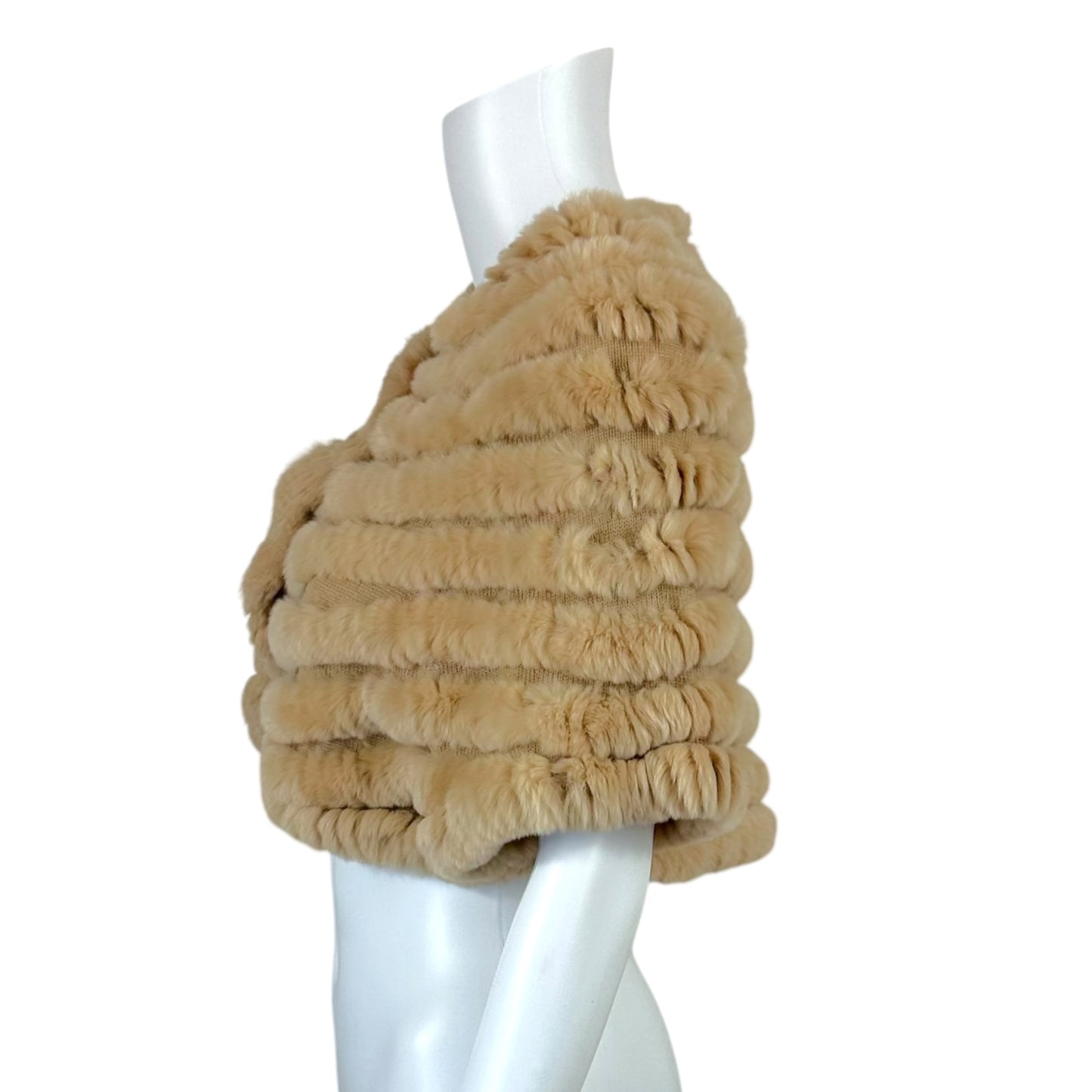 BCBGMaxAzria Light Brown Rabbit Fur Poncho Bolero