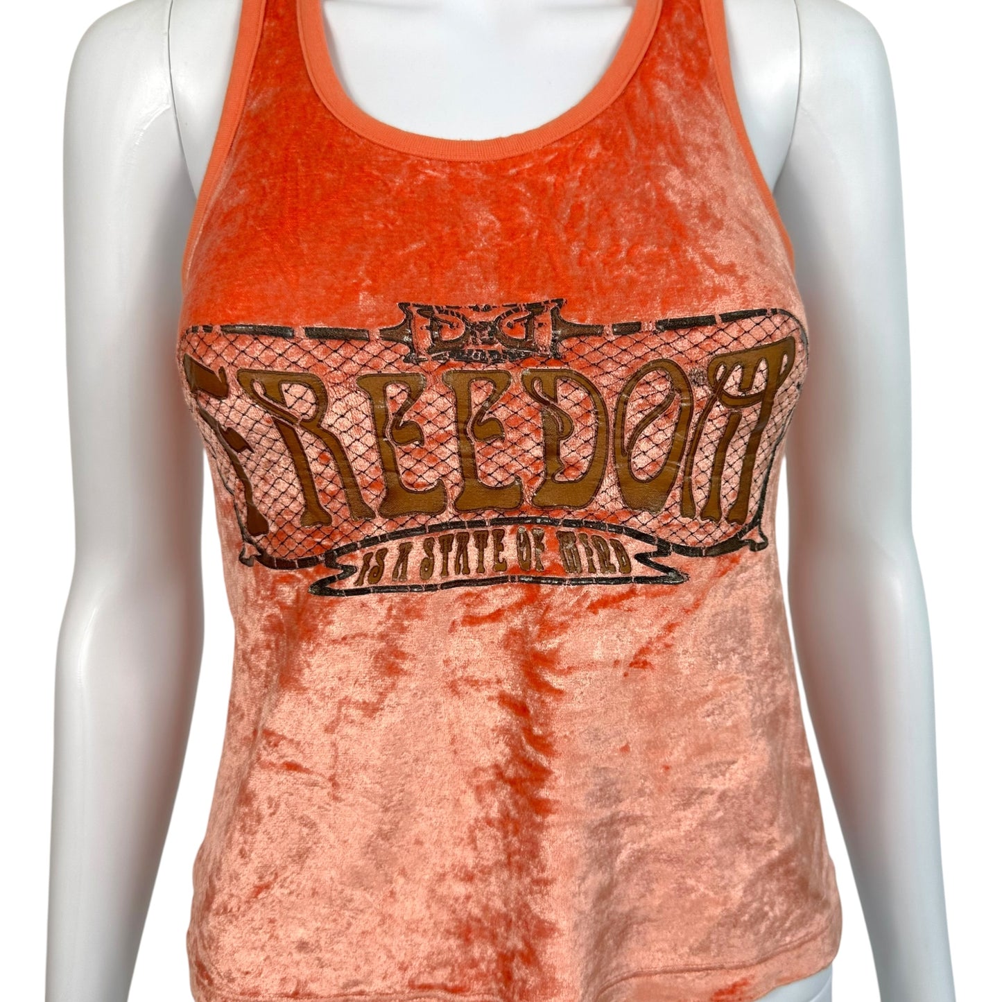 D&G Dolce & Gabbana Freedom Graphic Orange Velvet Tank